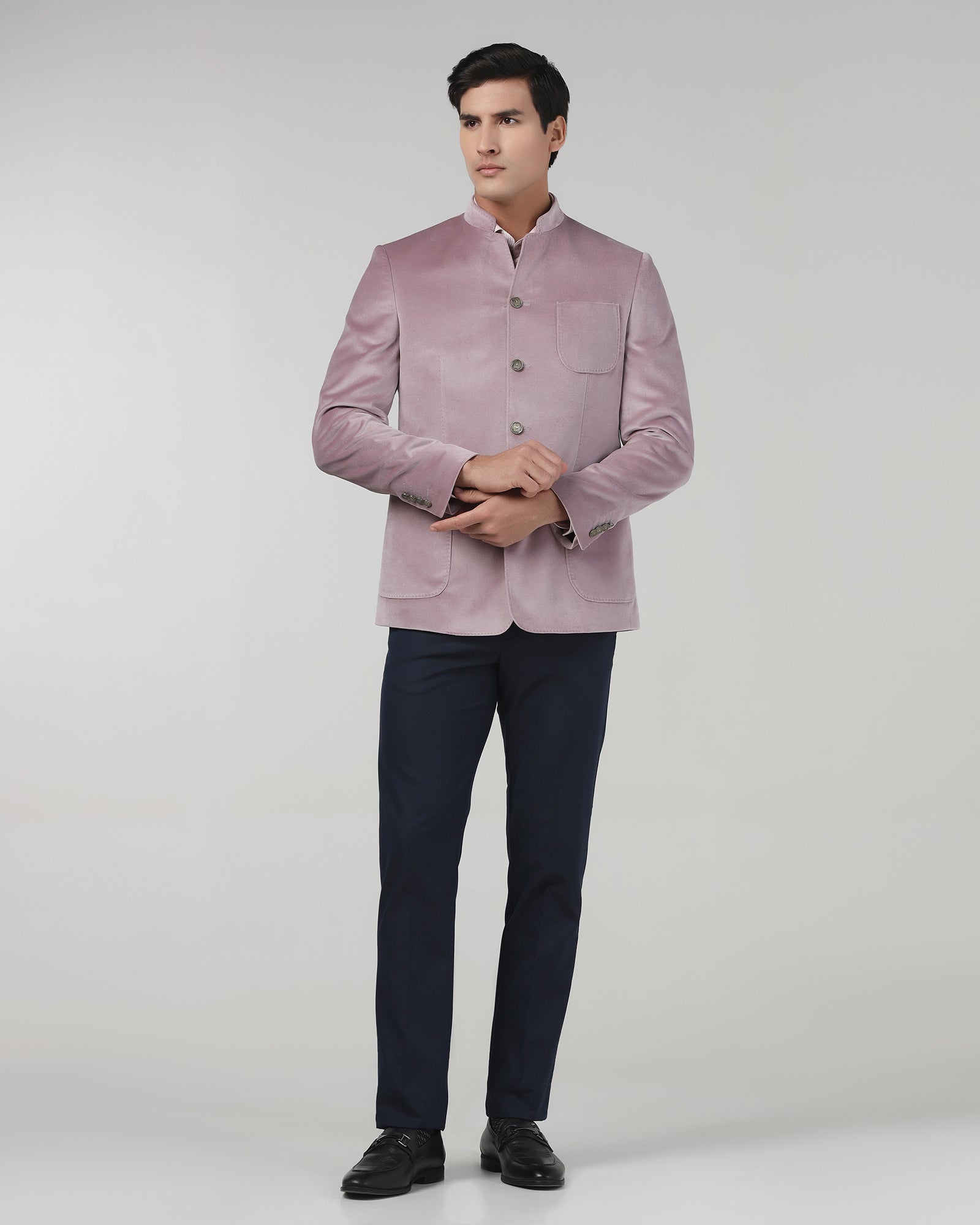 Dusty Pink Solid Bandhgala Blazer - Malibu