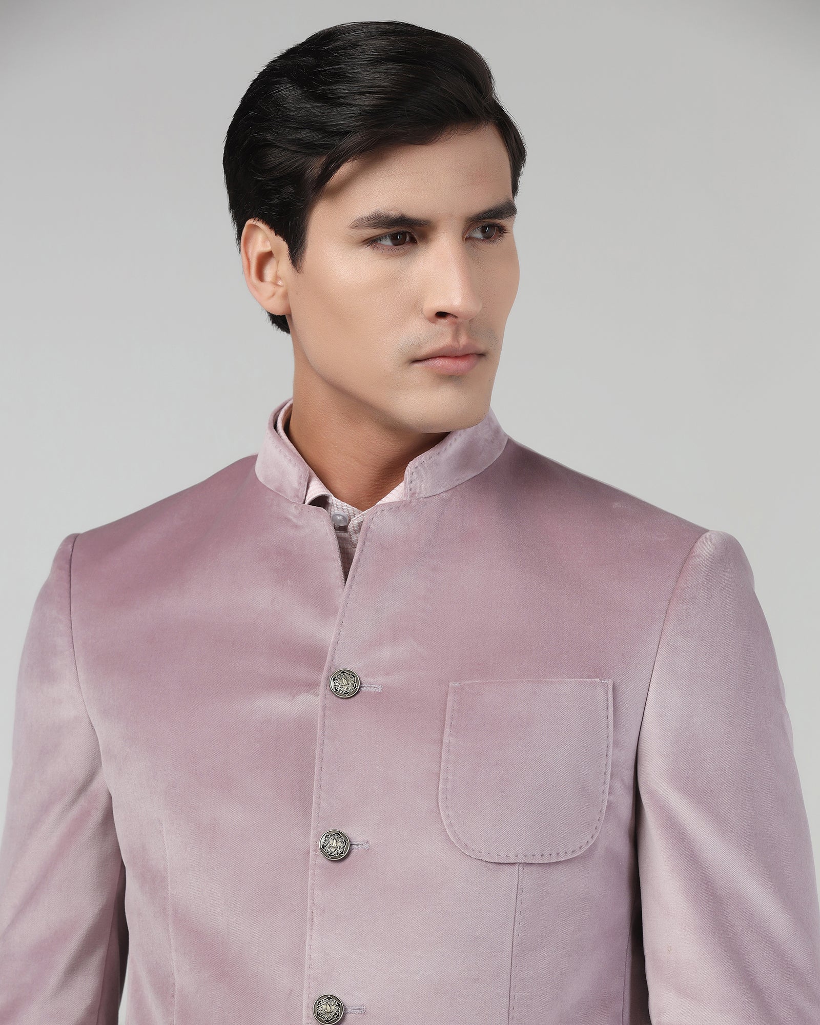 Dusty Pink Solid Bandhgala Blazer - Malibu