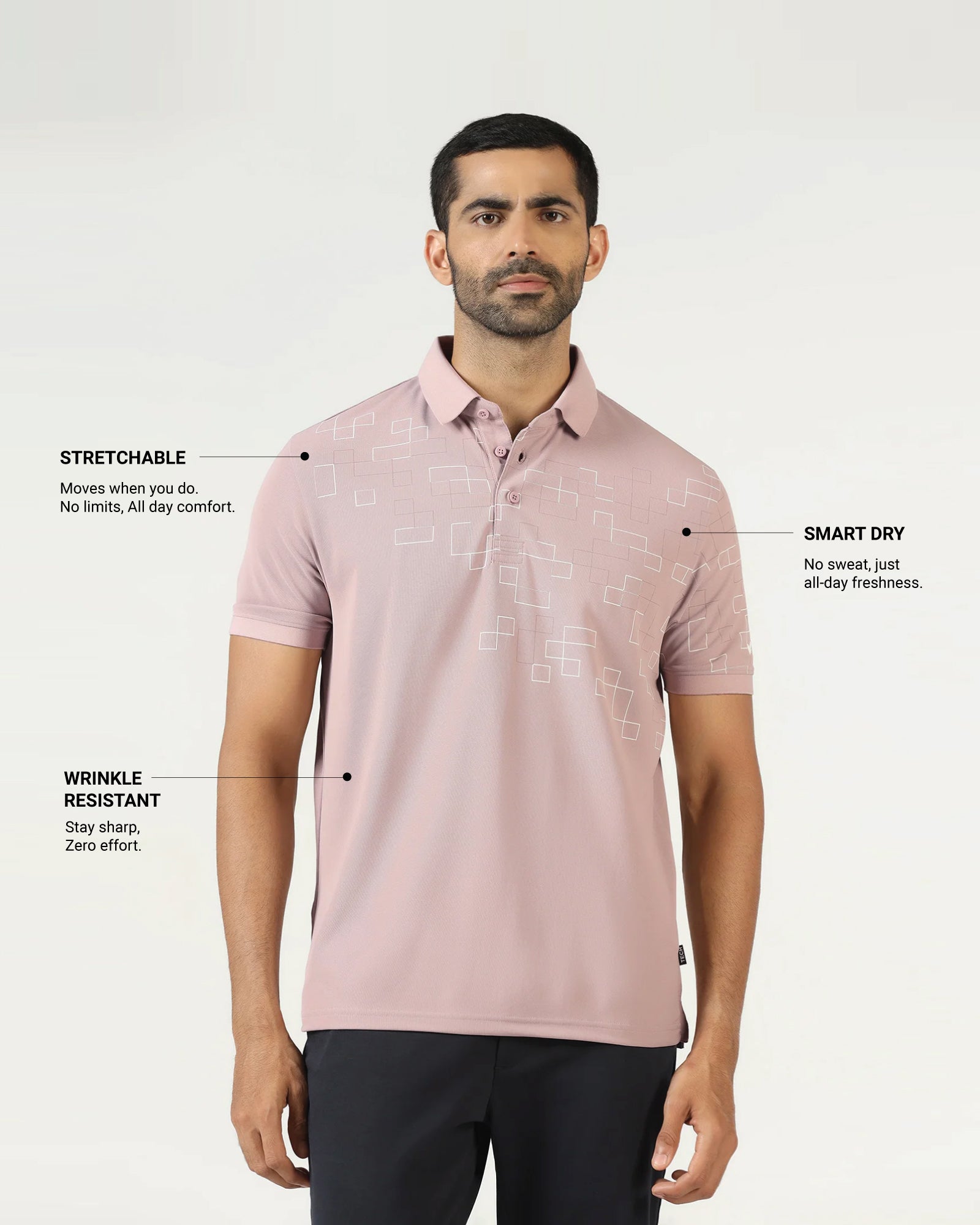 Dusty Pink TechPro Printed Polo - Luna