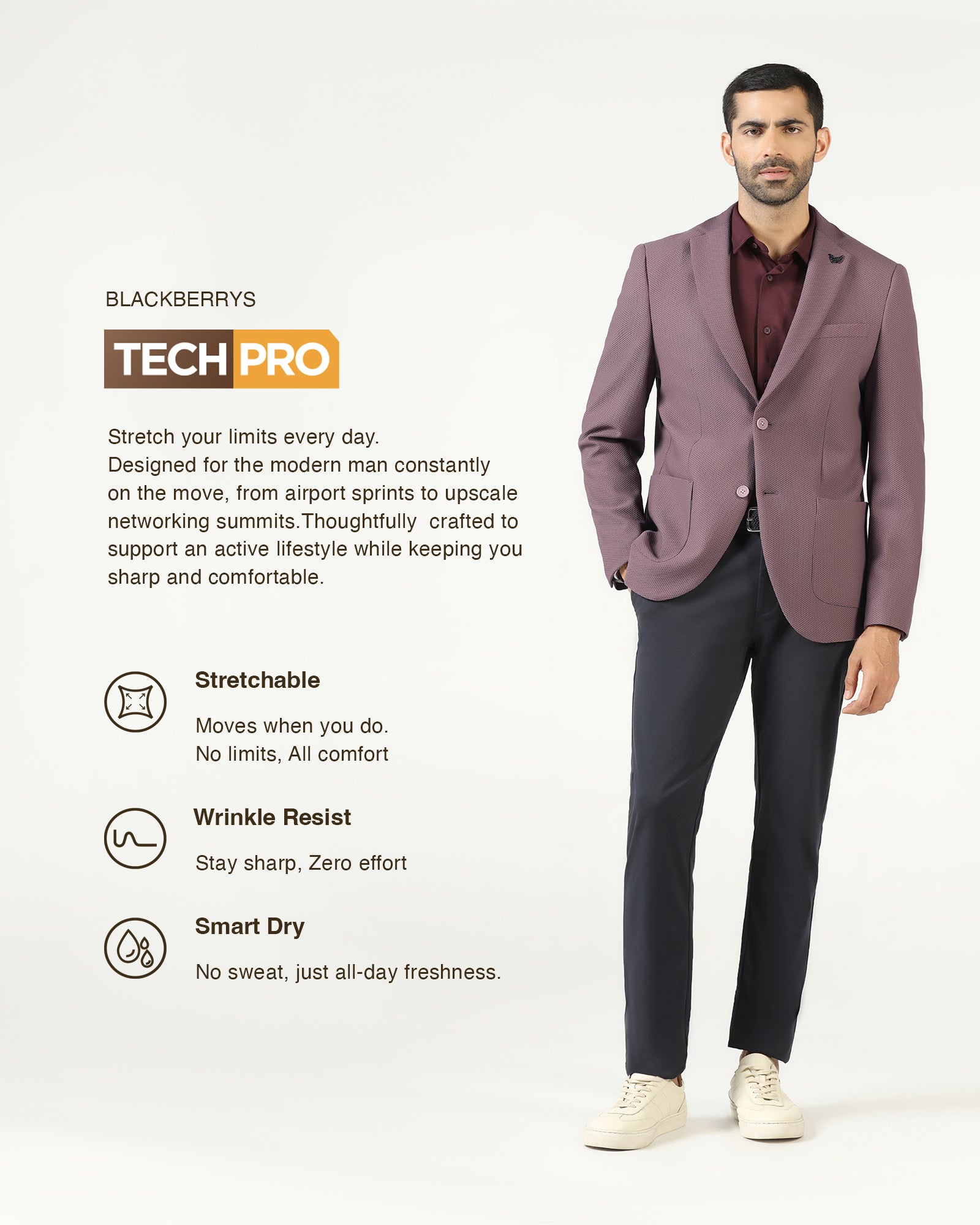 Dusty Pink TechPro Textured Blazer - Bowmore