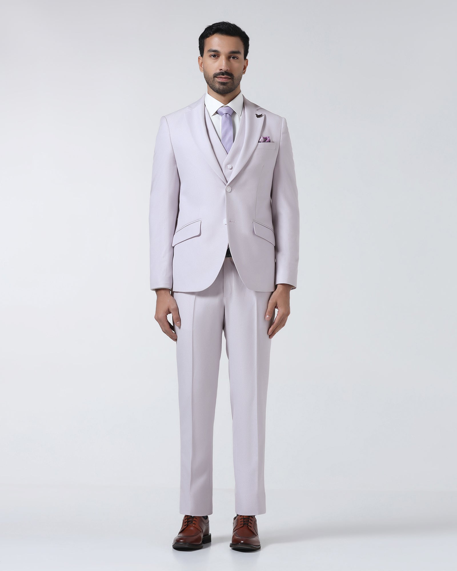 Dusty Pink Three Piece Textured Suit - Zeny