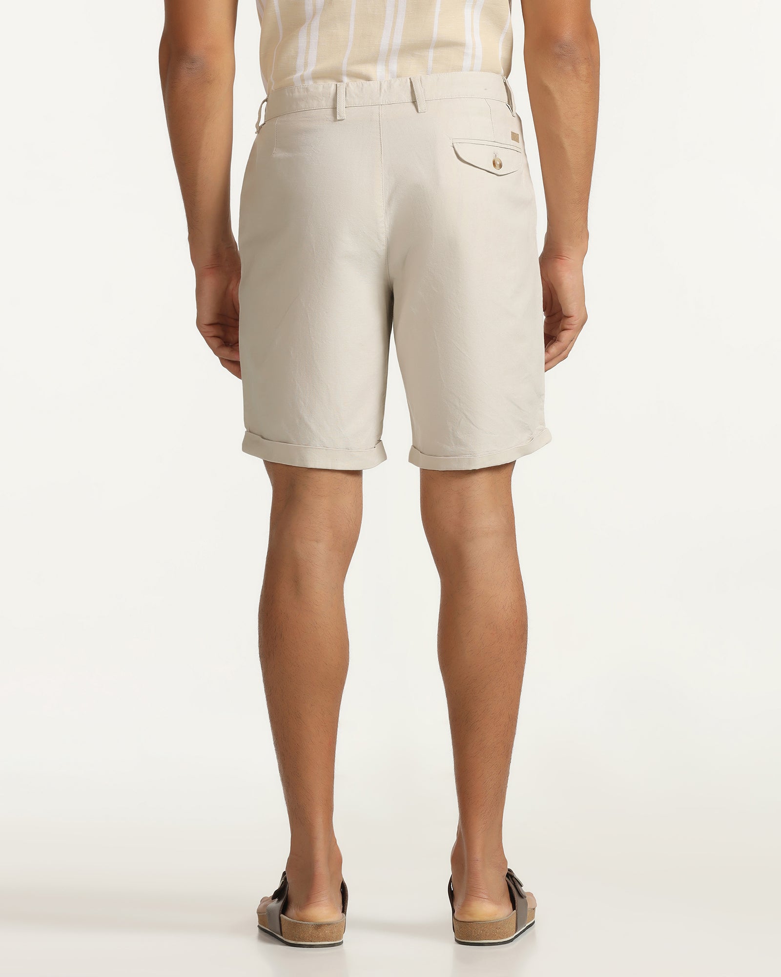 Linen Casual Beige Solid Shorts - Kat