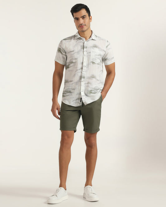Linen Casual Olive Solid Shorts - Kat
