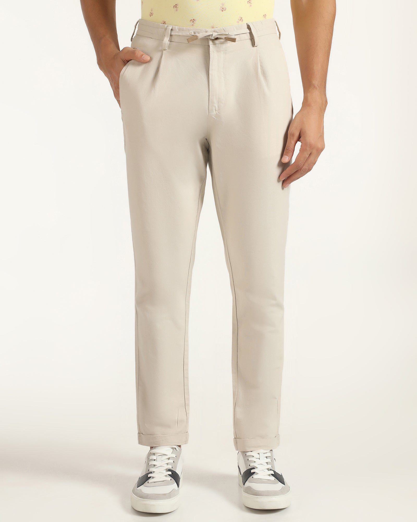 Linen Sneaker Fit Casual Beige Solid Khakis - Kinston