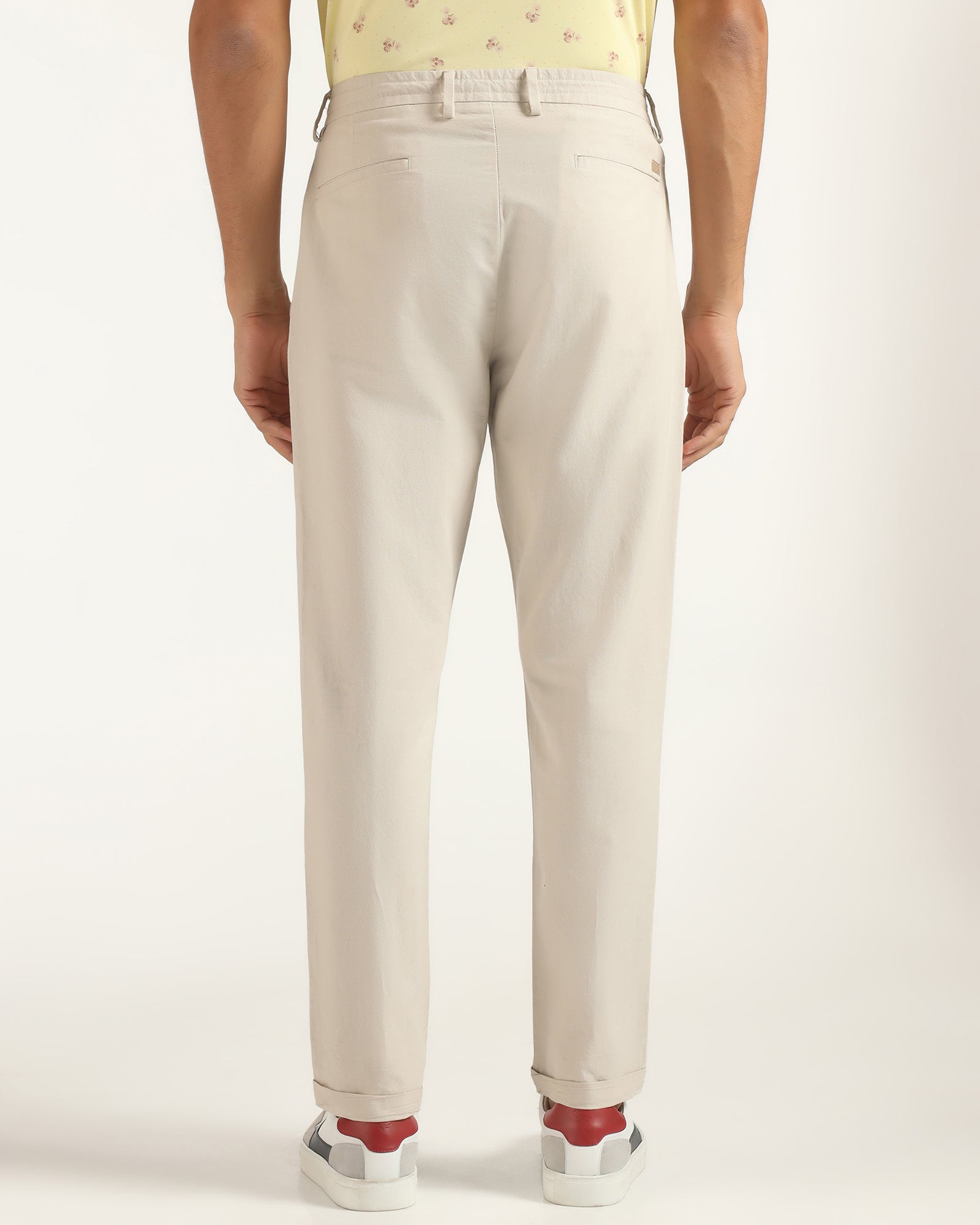 Linen Sneaker Fit Casual Beige Solid Khakis - Kinston