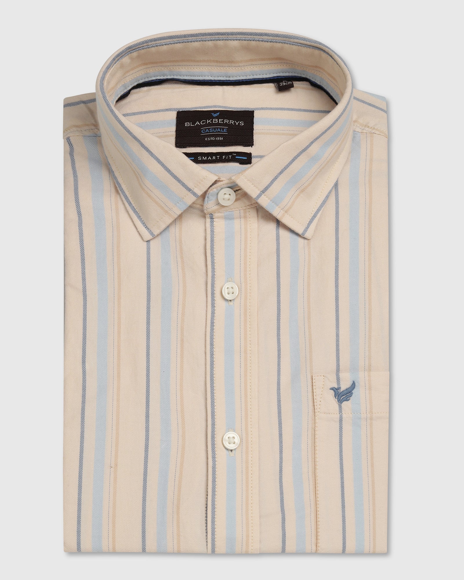 Casual Half Sleeve Beige Stripe Shirt - masami