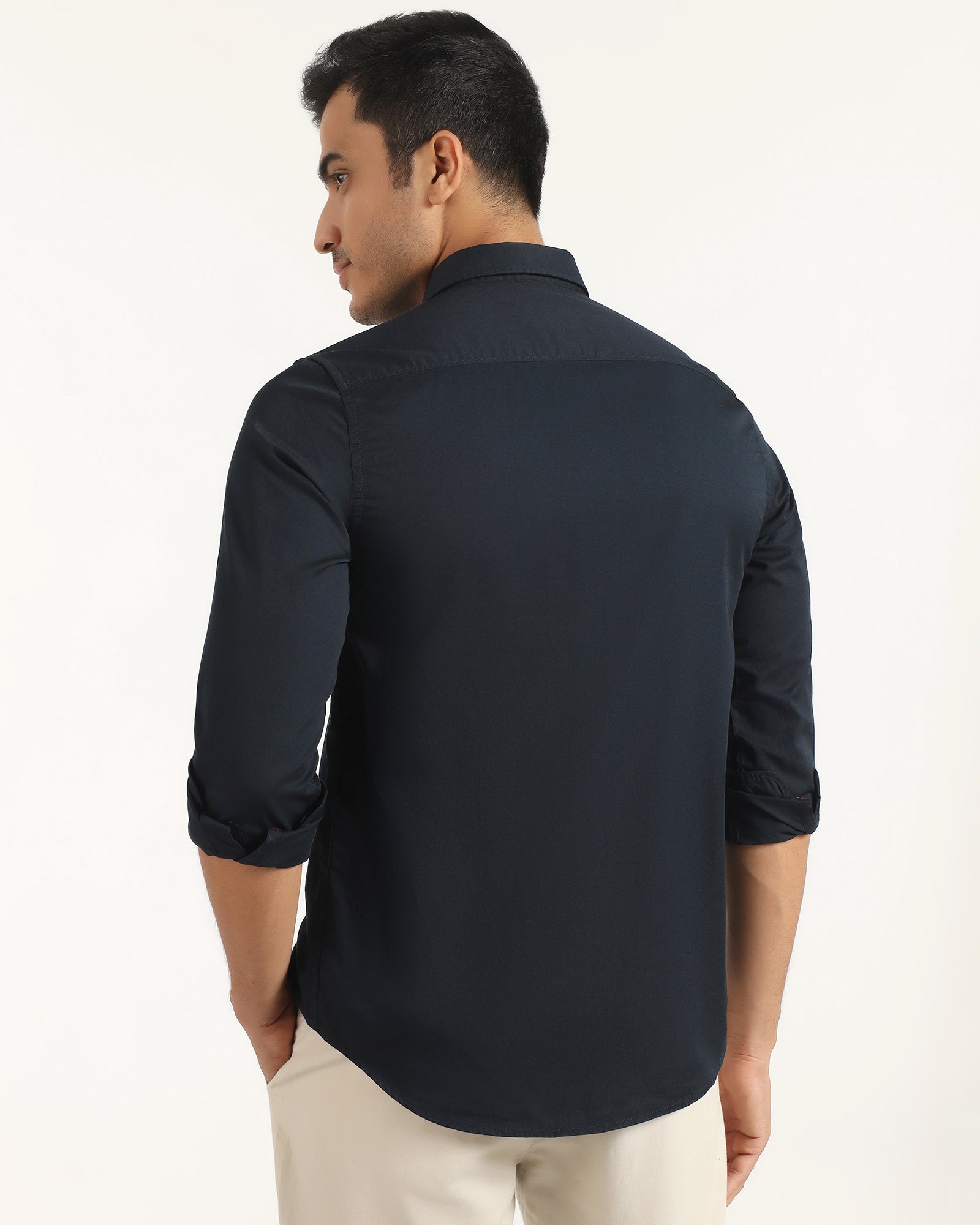 Casual Navy Solid Shirt - Juro