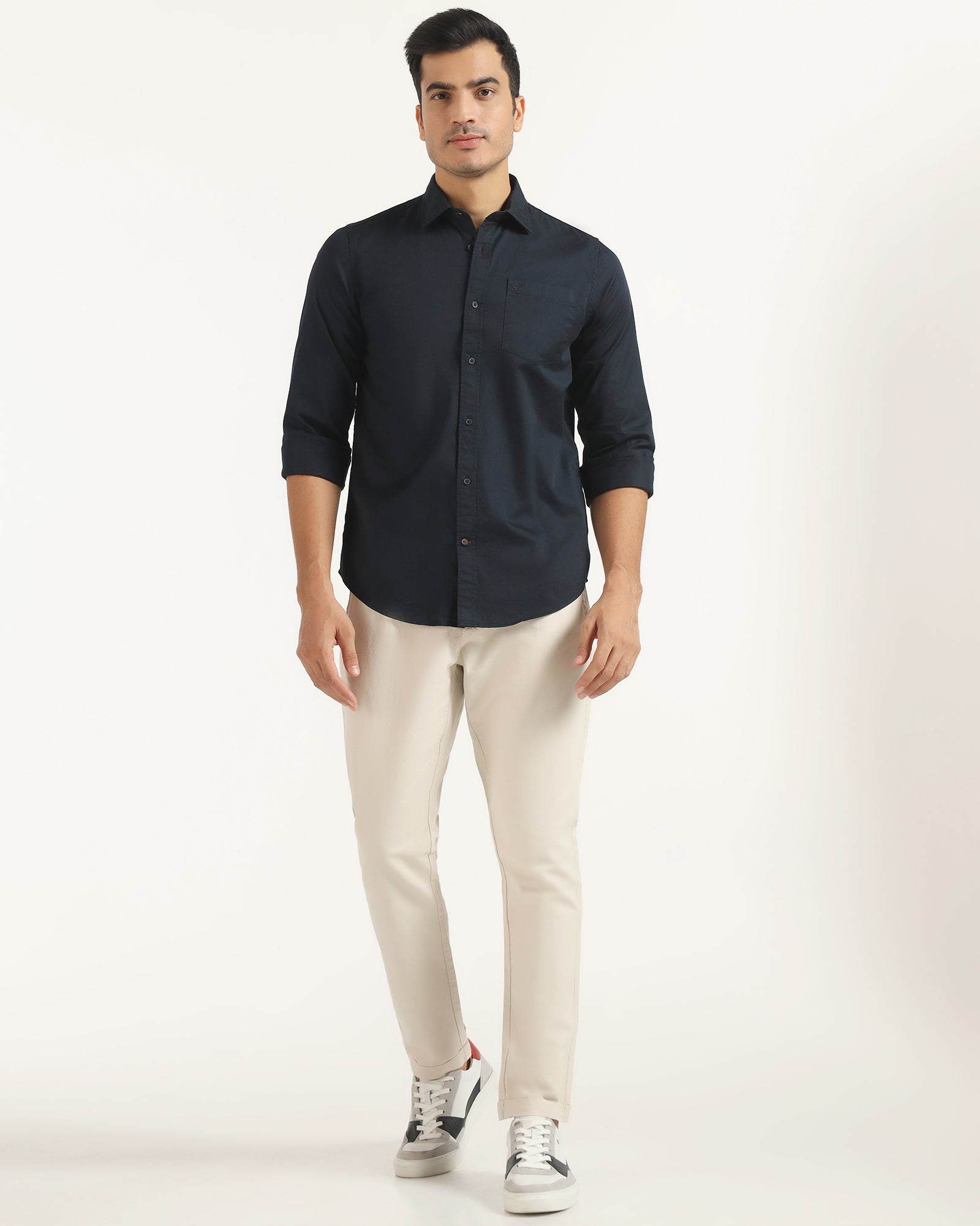 Casual Navy Solid Shirt - Juro