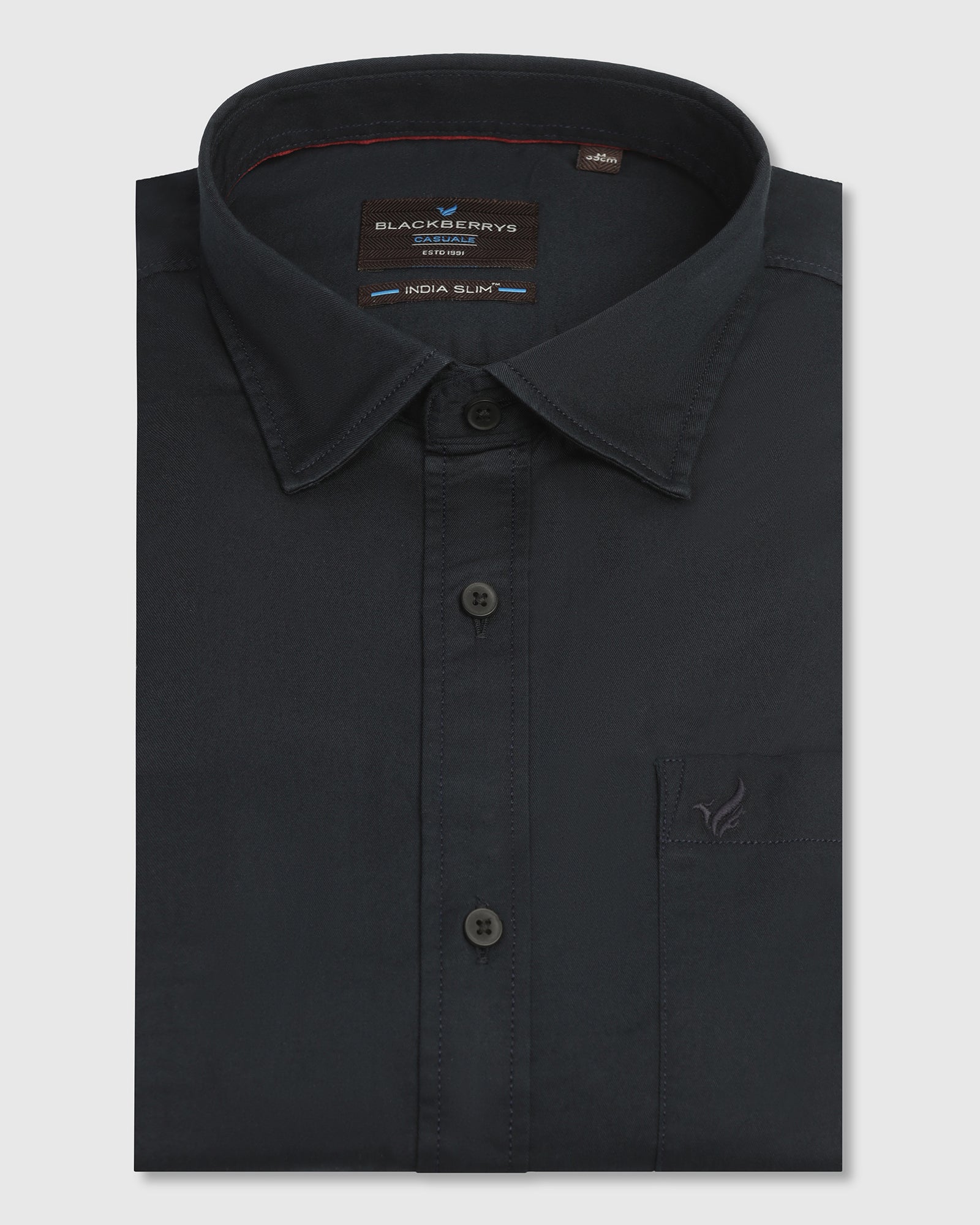 Casual Navy Solid Shirt - Juro