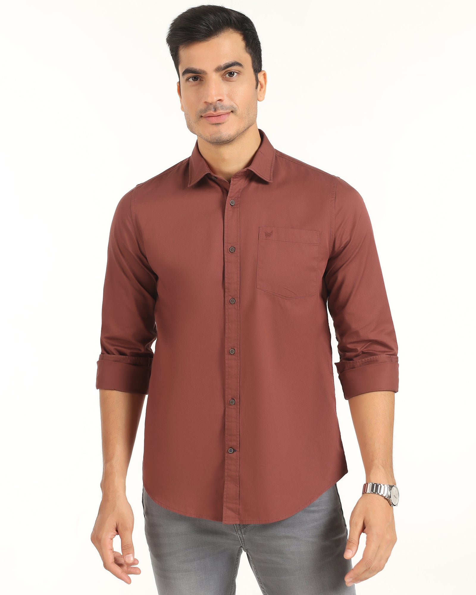 Casual Rust Solid Shirt - Juro