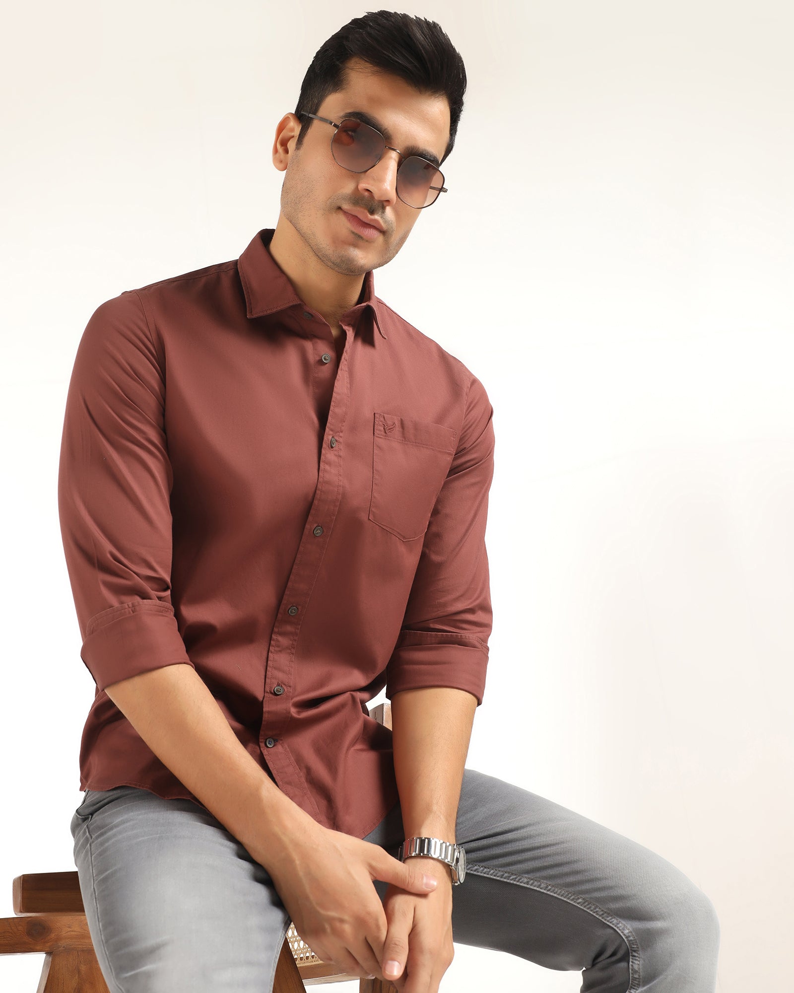 Casual Rust Solid Shirt - Juro