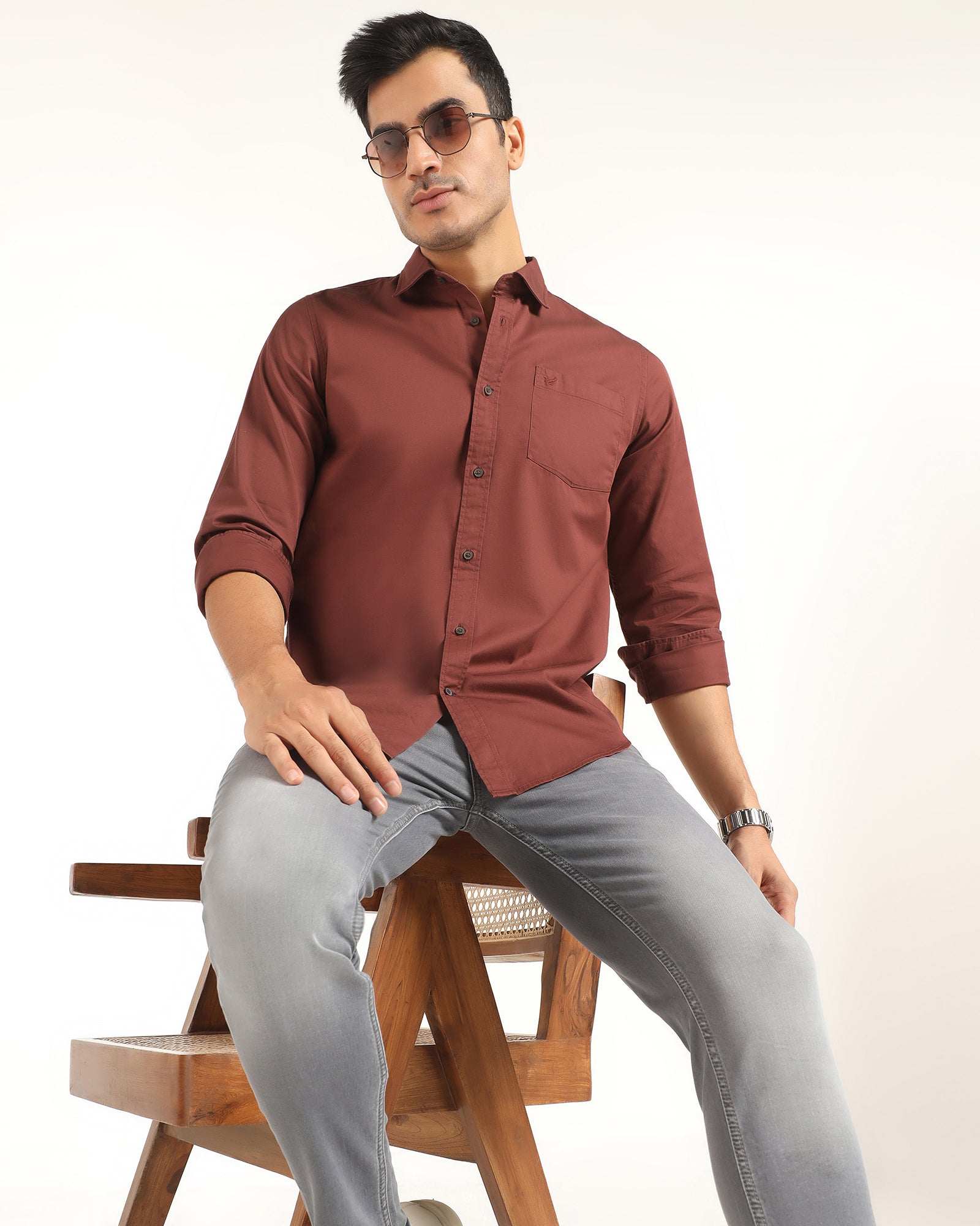 Casual Rust Solid Shirt - Juro