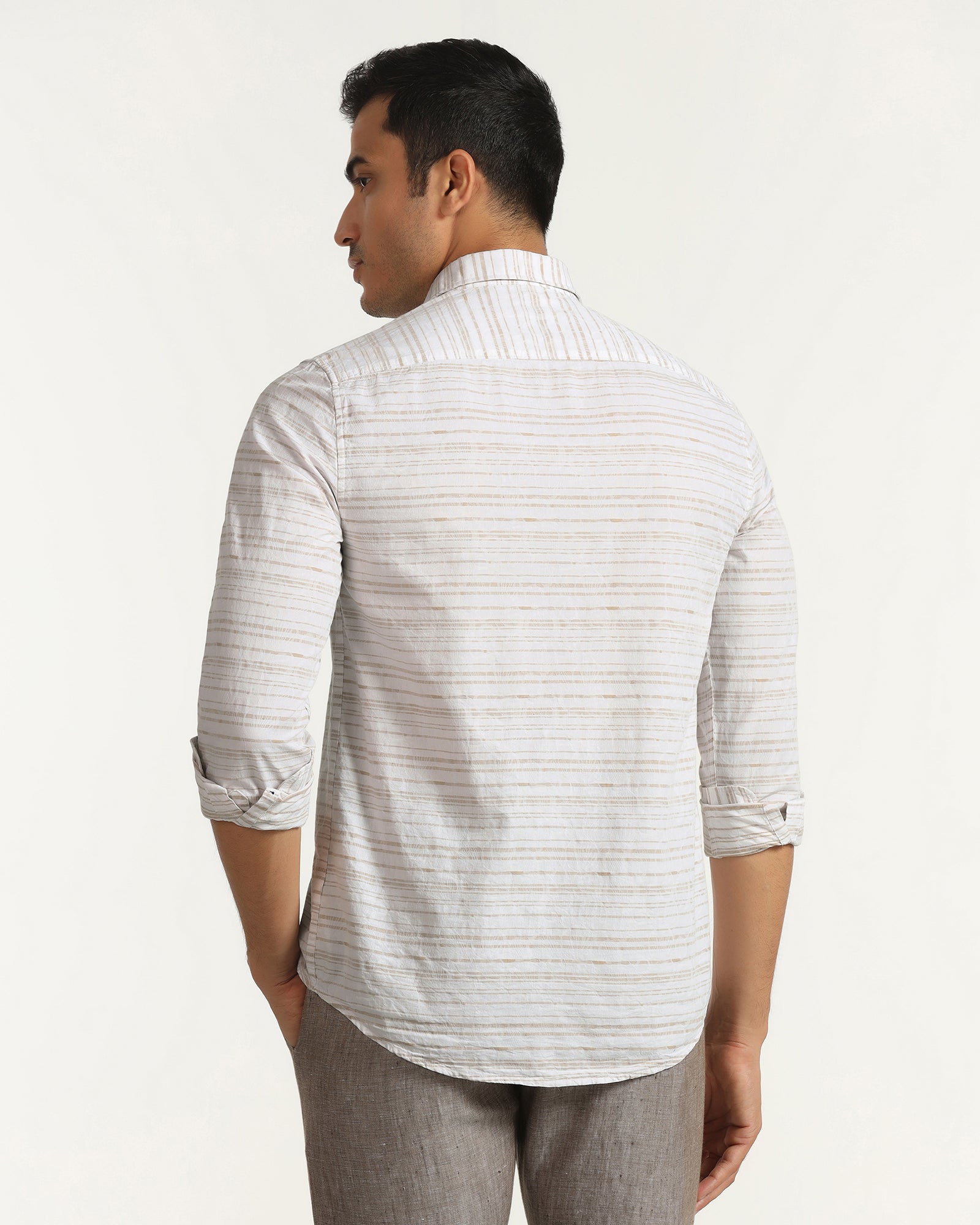 Linen Casual Beige Jacquard Shirt - Daigo