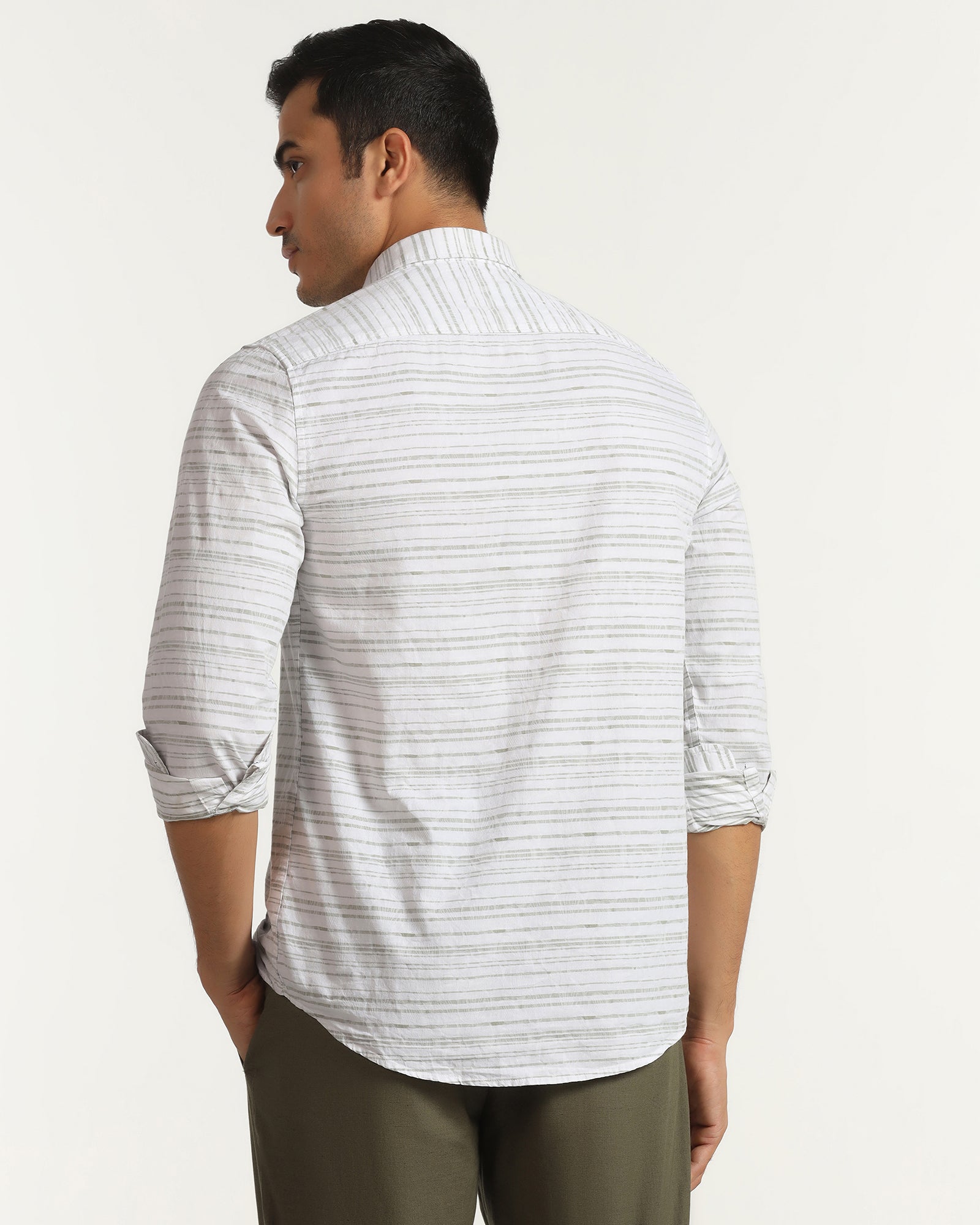 Linen Casual Green Jacquard Shirt - Daigo