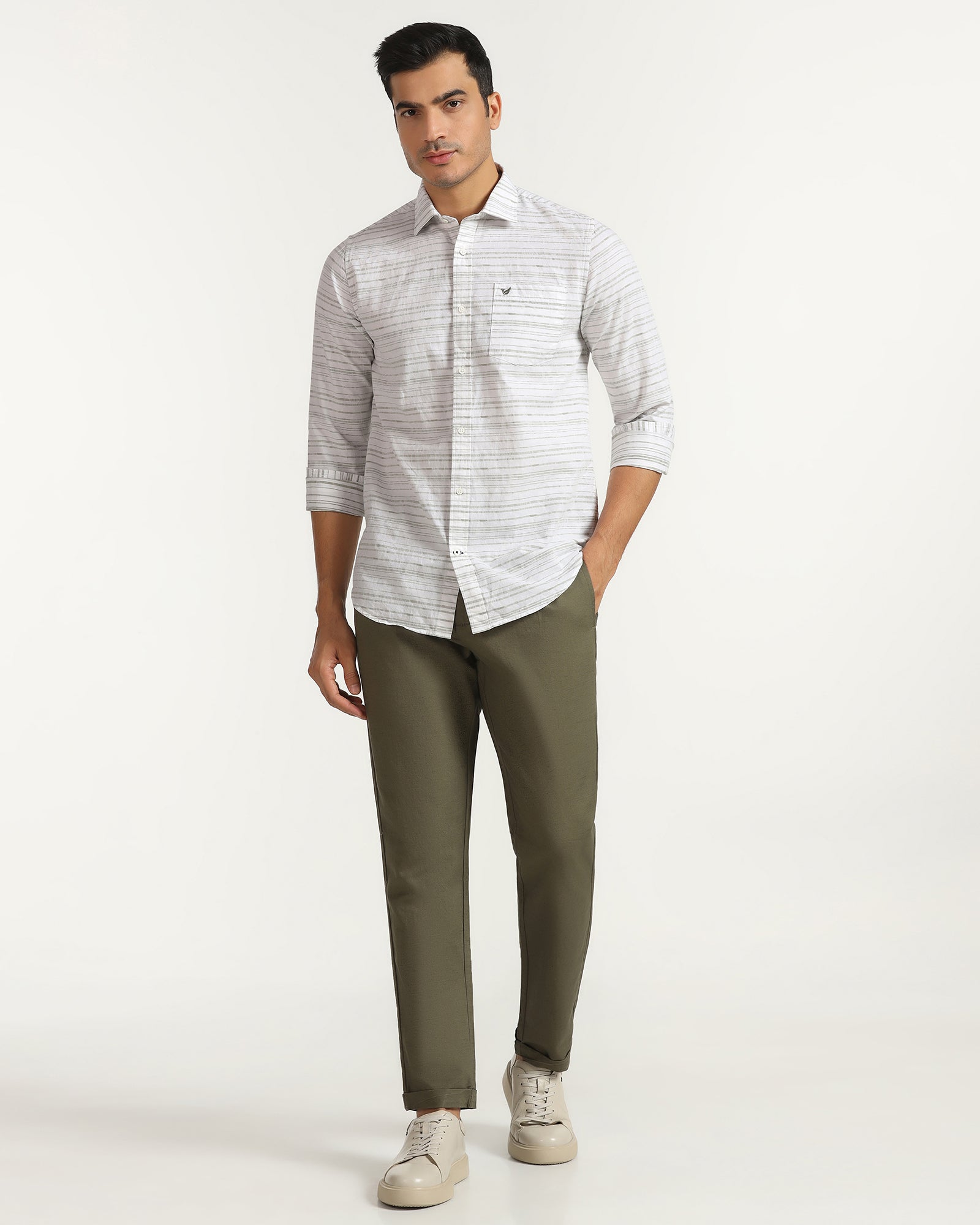 Linen Casual Green Jacquard Shirt - Daigo