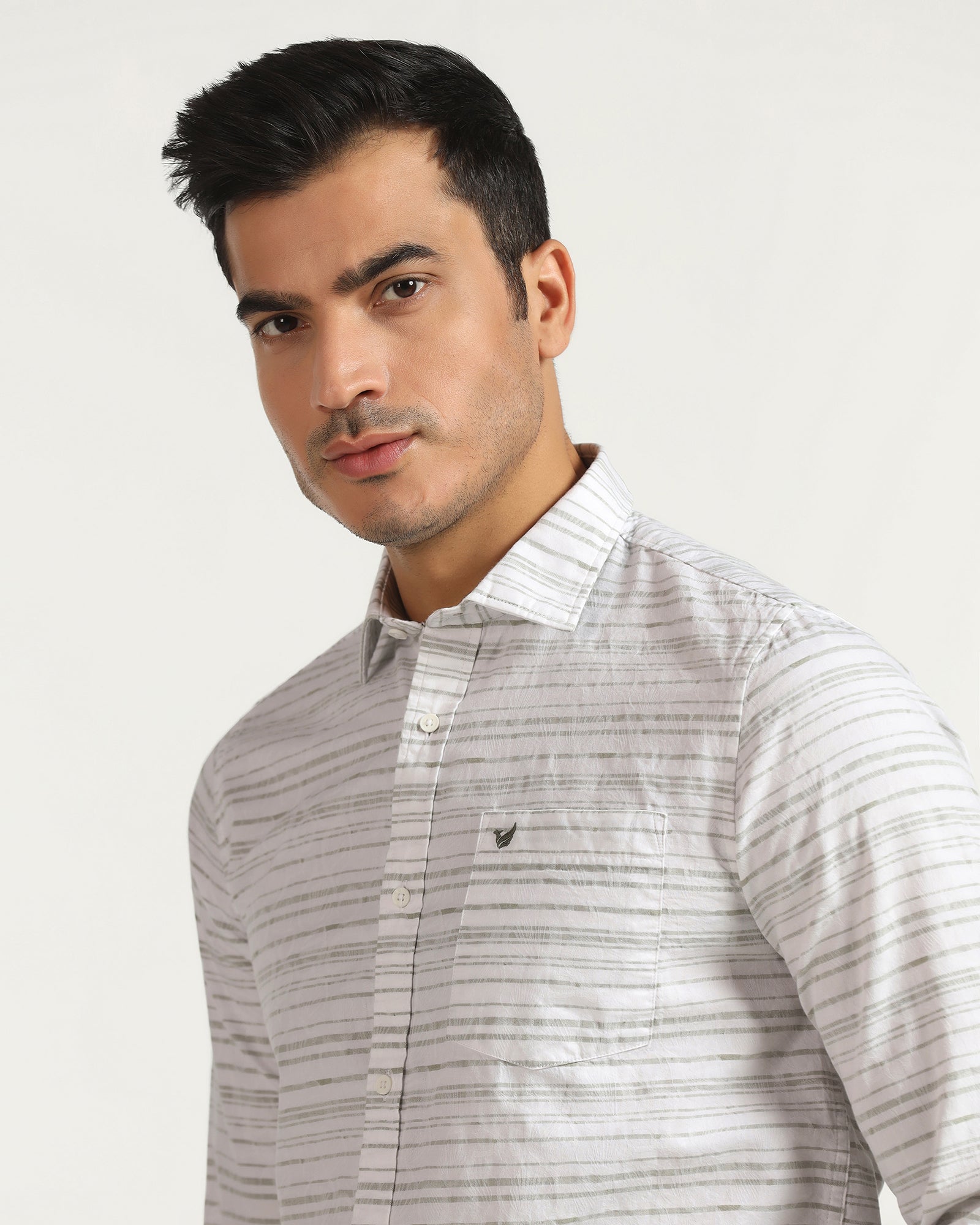 Linen Casual Green Jacquard Shirt - Daigo