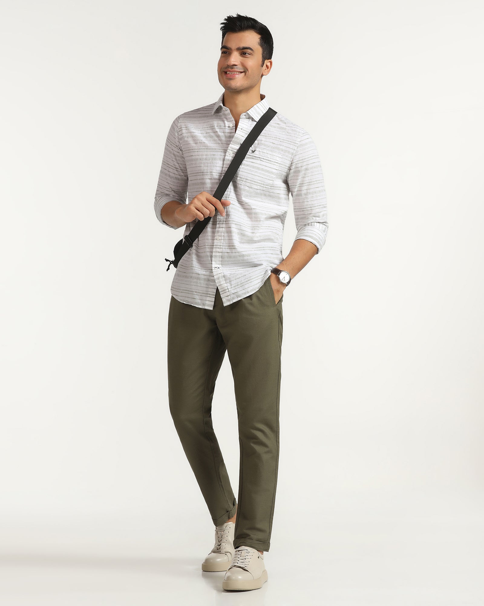 Linen Casual Green Jacquard Shirt - Daigo