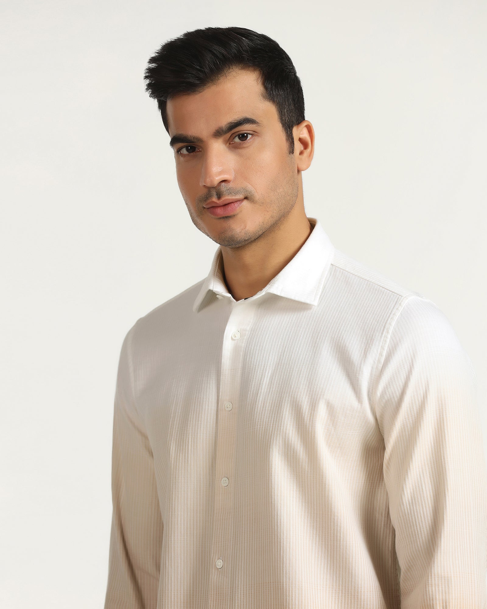 Linen Casual Beige Printed Shirt - Rayen