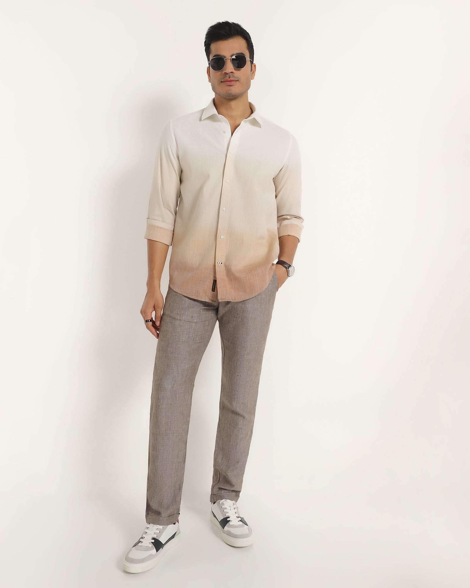 Linen Casual Beige Printed Shirt - Rayen