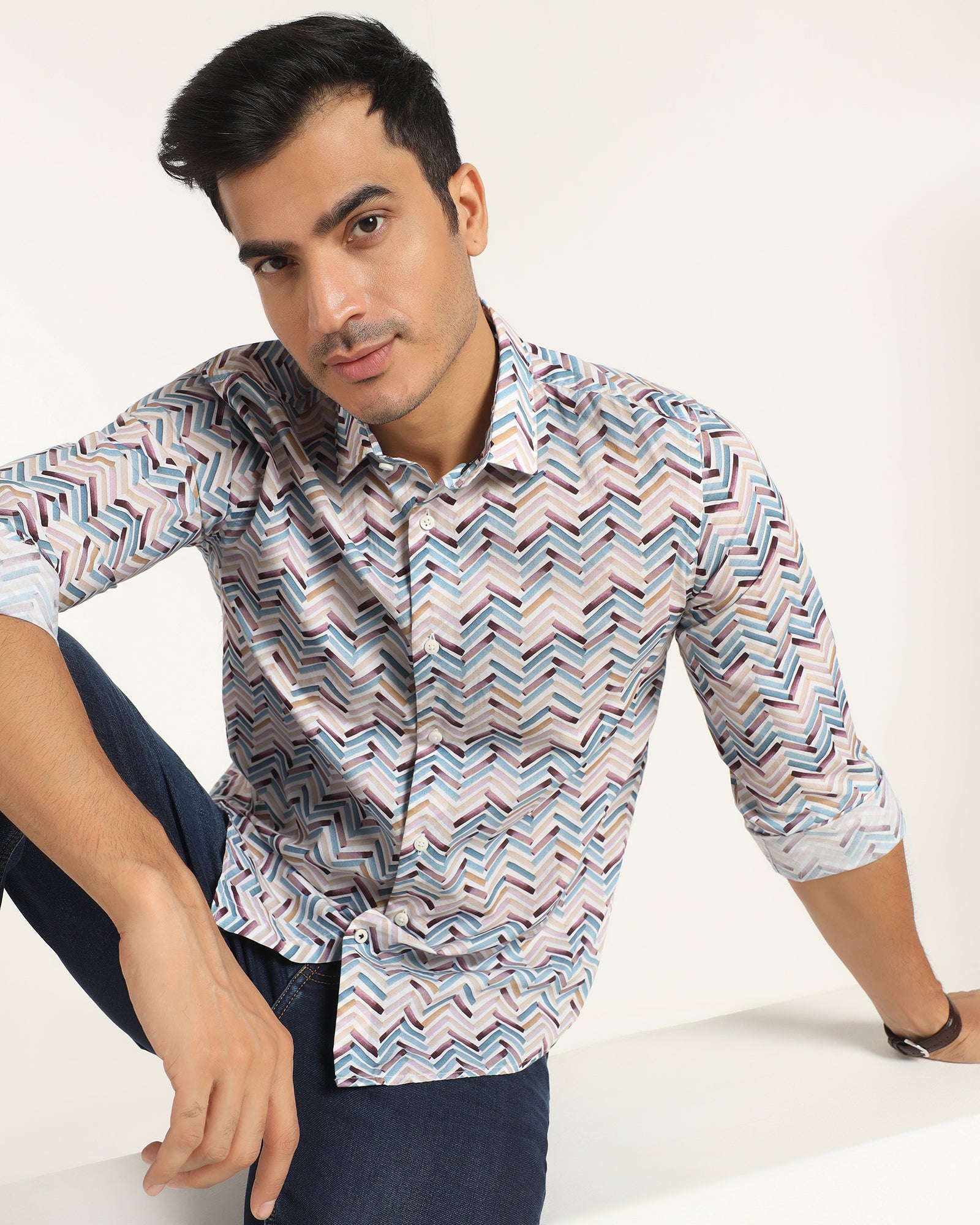 Casual Blue Printed Shirt - Alba