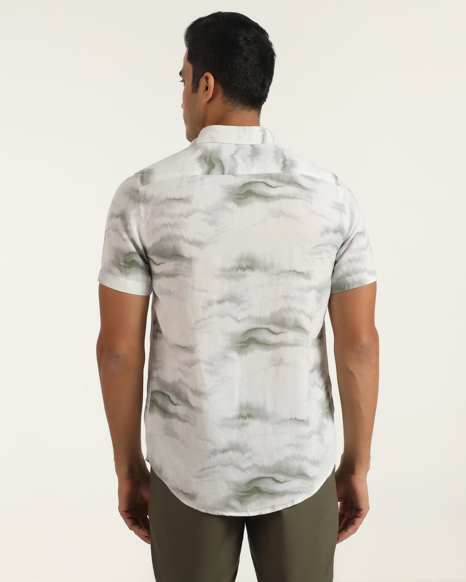 Linen Casual Half Sleeve Grey Printed Shirt - kyren