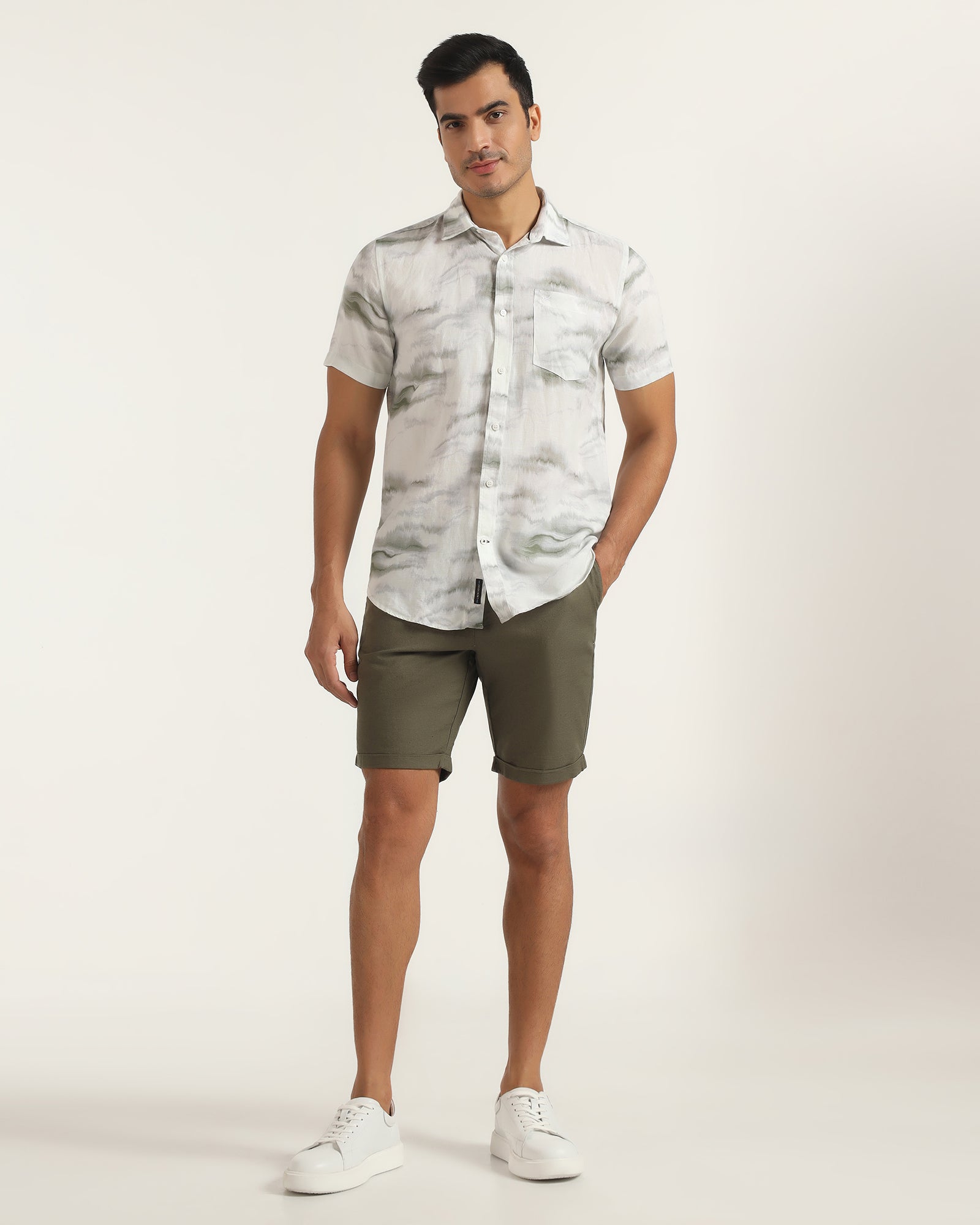 Linen Casual Half Sleeve Grey Printed Shirt - kyren