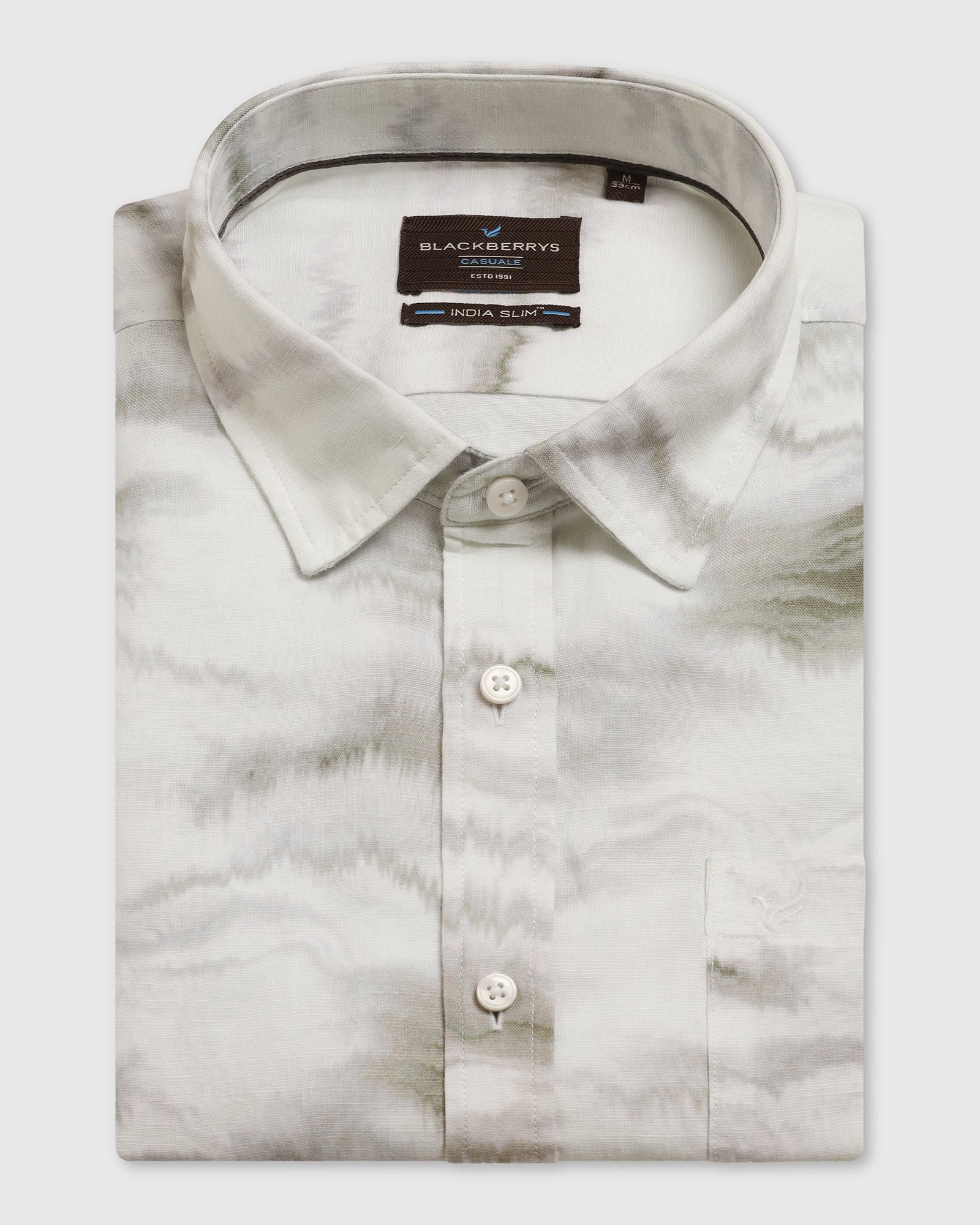 Linen Casual Half Sleeve Grey Printed Shirt - kyren