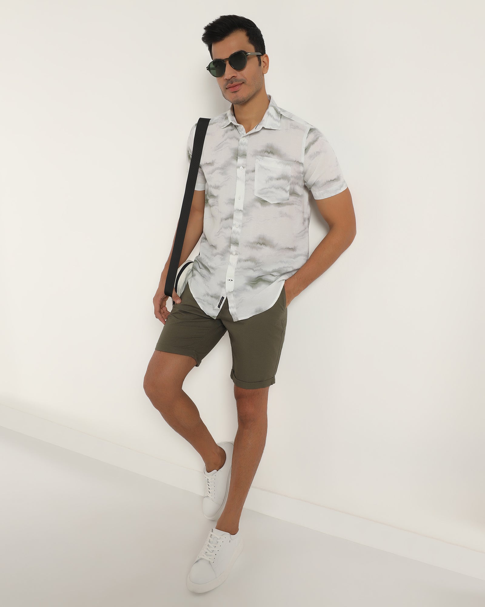 Linen Casual Half Sleeve Grey Printed Shirt - kyren