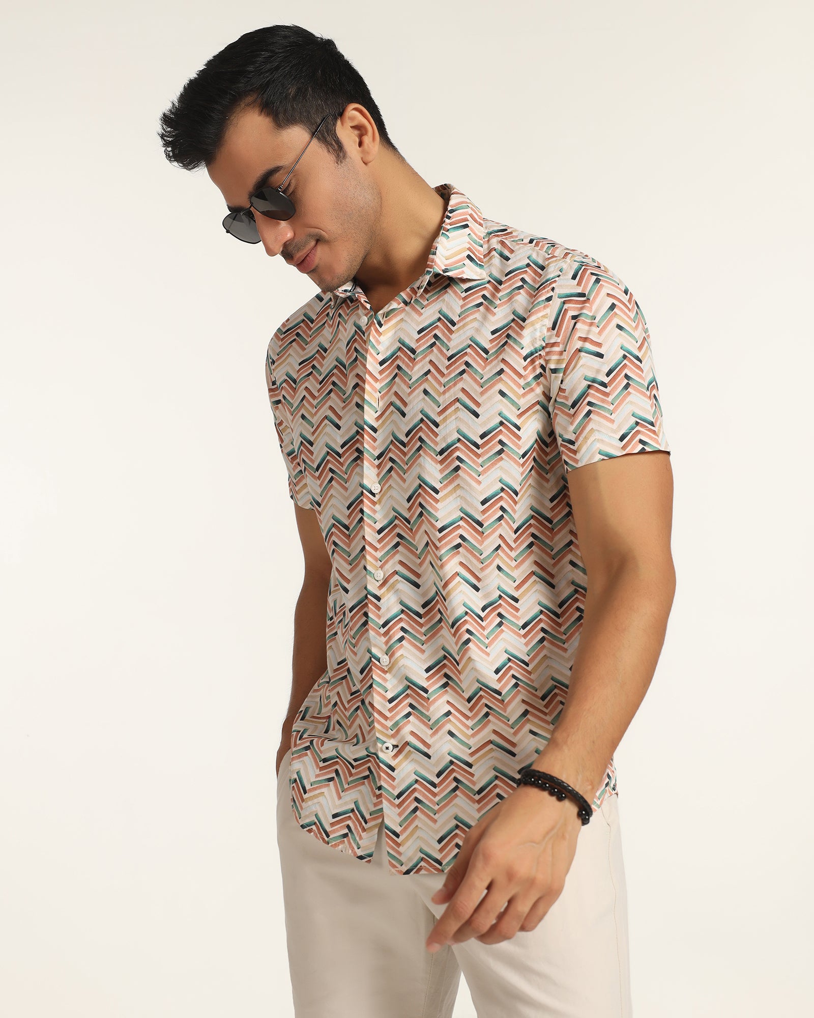 Casual Half Sleeve Beige Printed Shirt - Alba