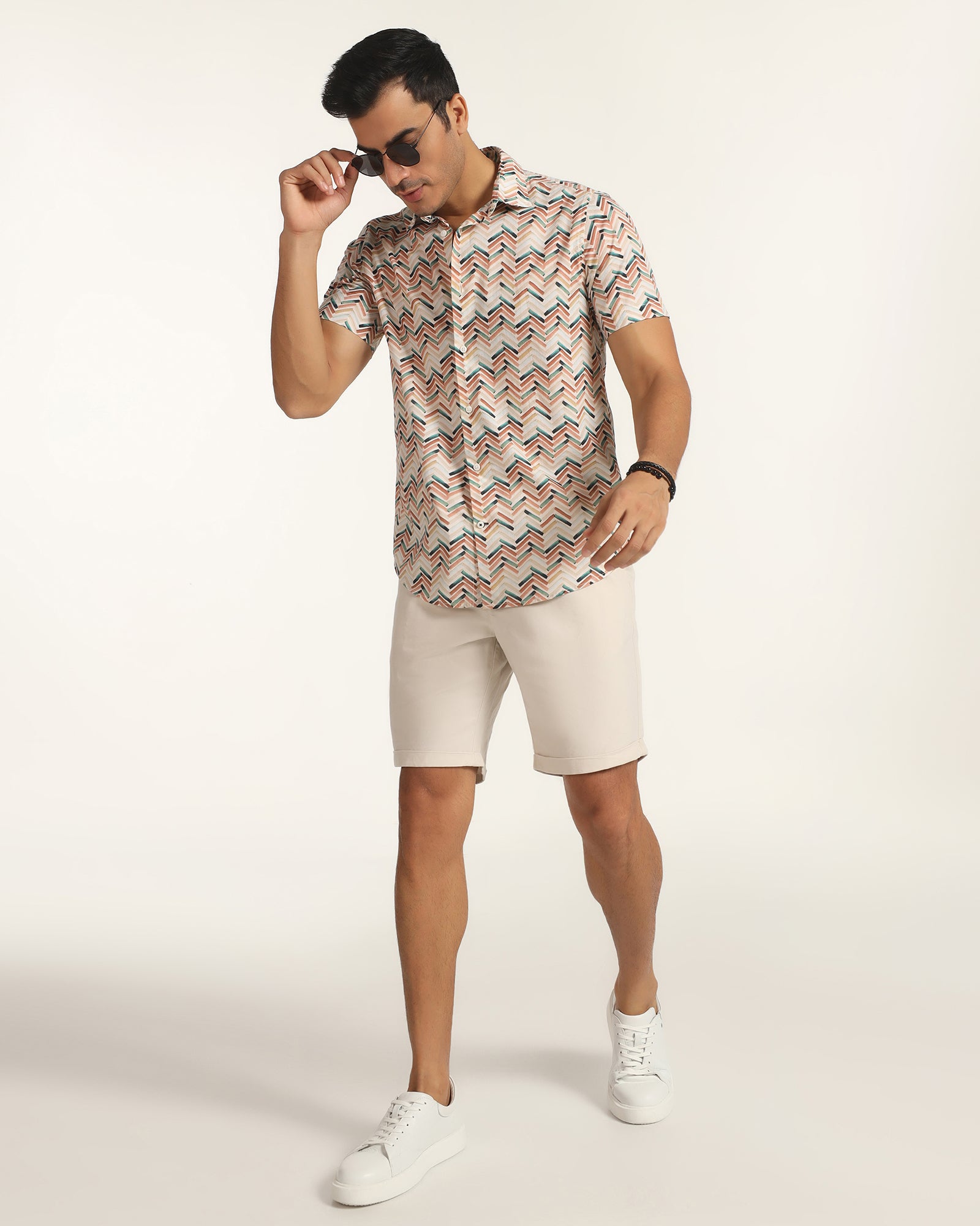 Casual Half Sleeve Beige Printed Shirt - Alba