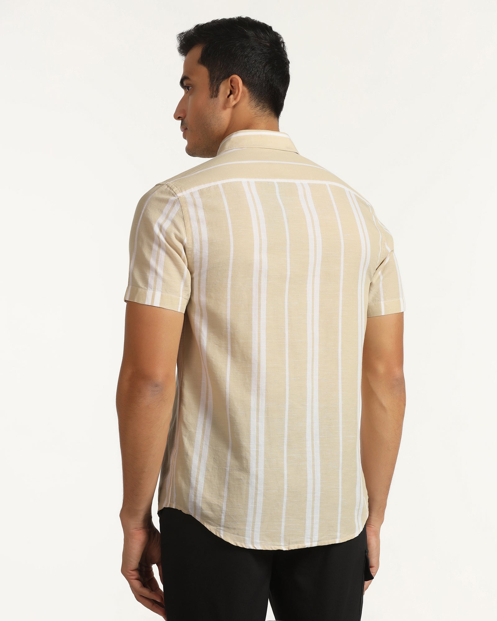 Linen Casual Half Sleeve Yellow Stripe Shirt - breton
