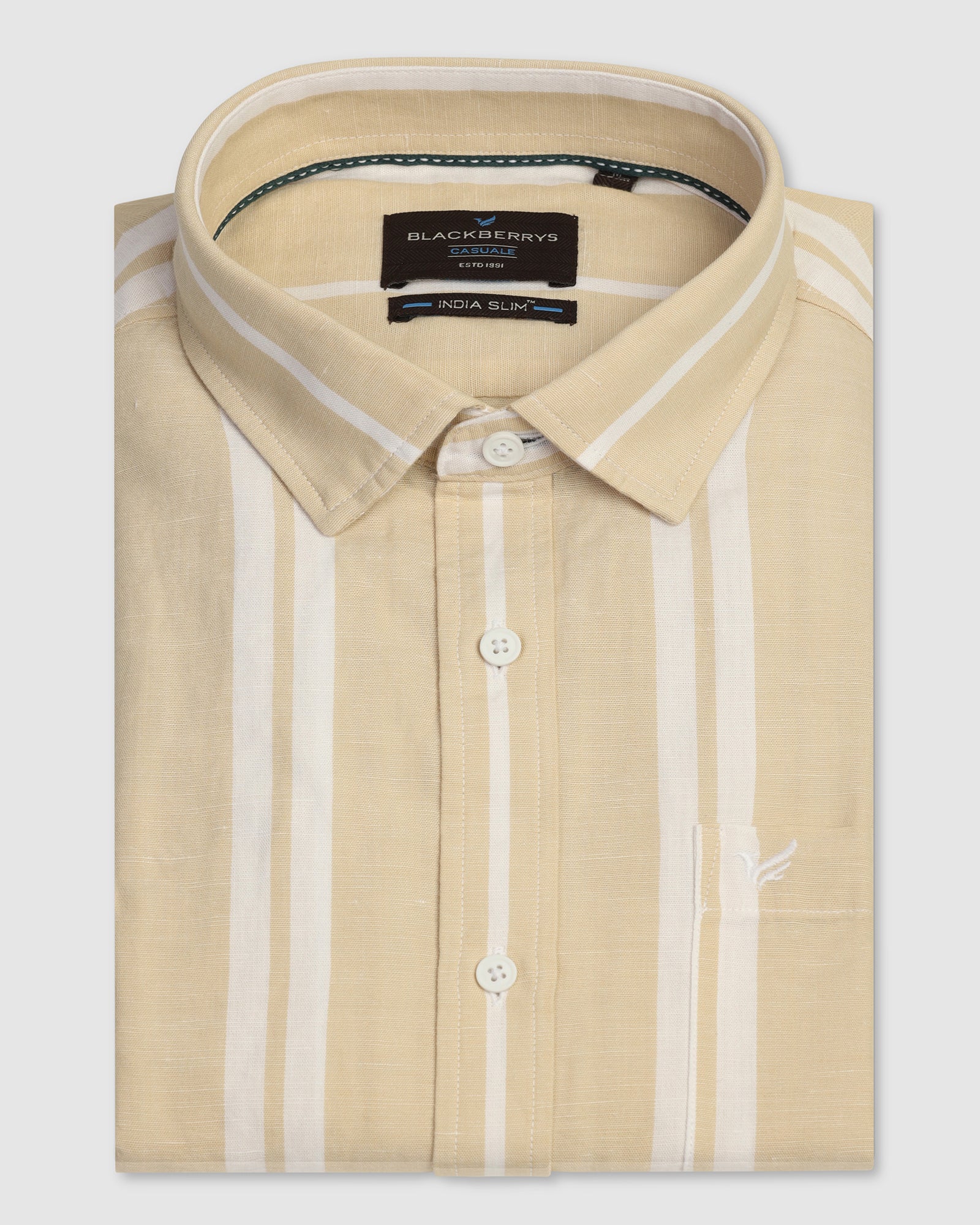 Linen Casual Half Sleeve Yellow Stripe Shirt - breton