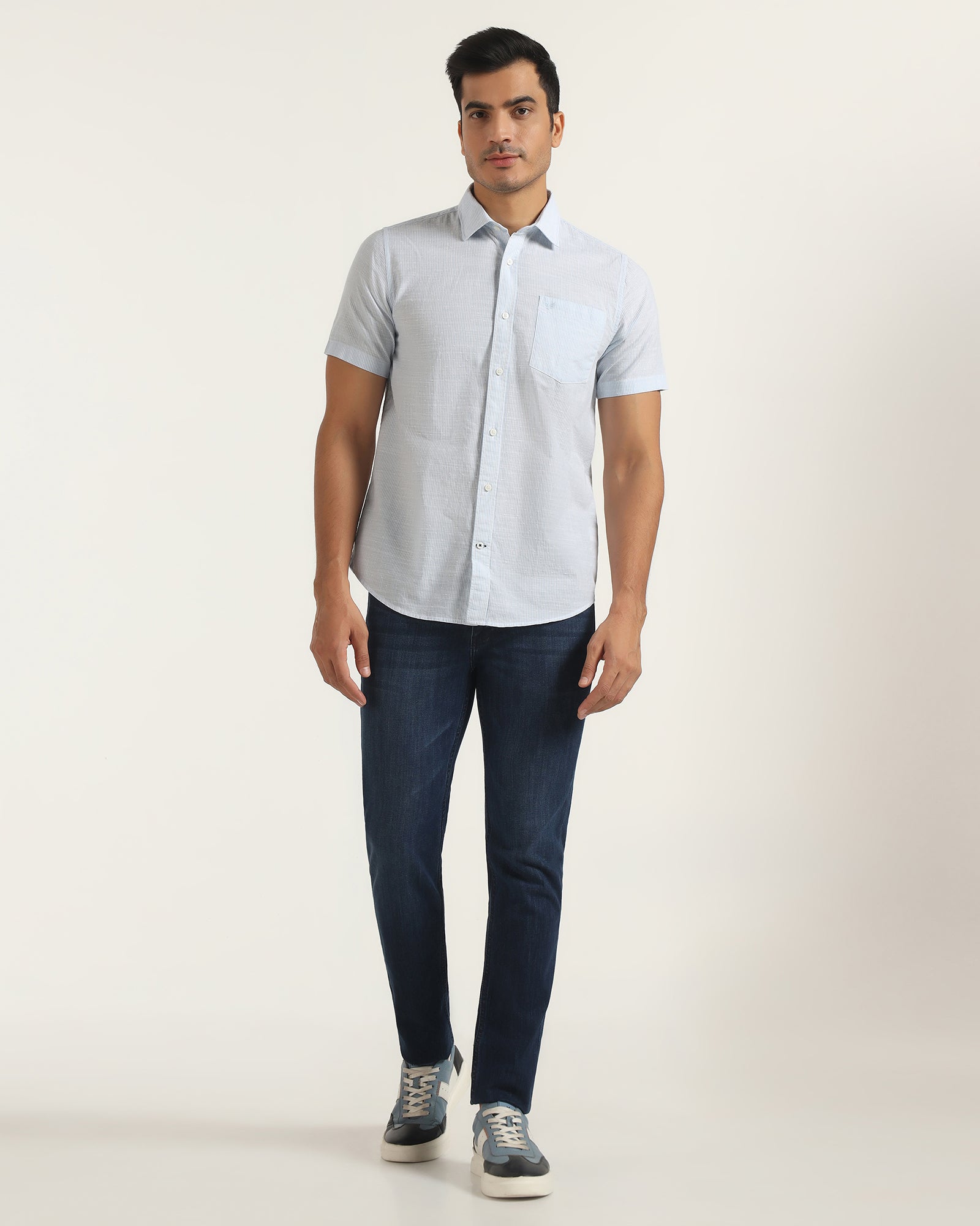 Casual Half Sleeve Blue Stripe Shirt - Marven