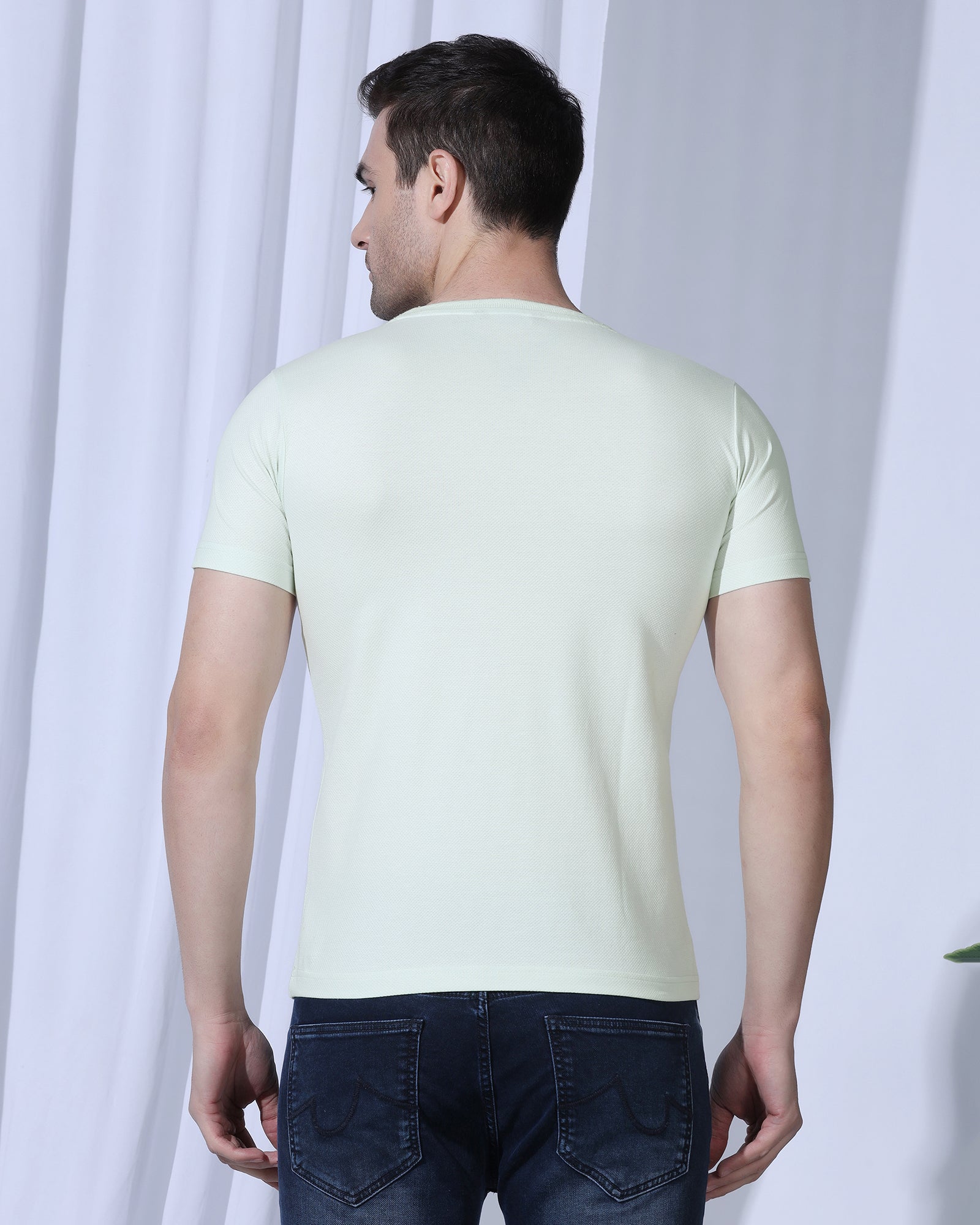 Crew Neck Mint Textured T-Shirt - Corn