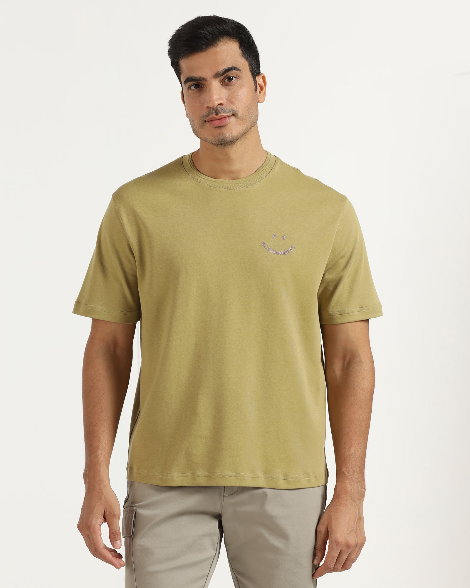 Crew Neck Khaki Printed T-Shirt - Echo