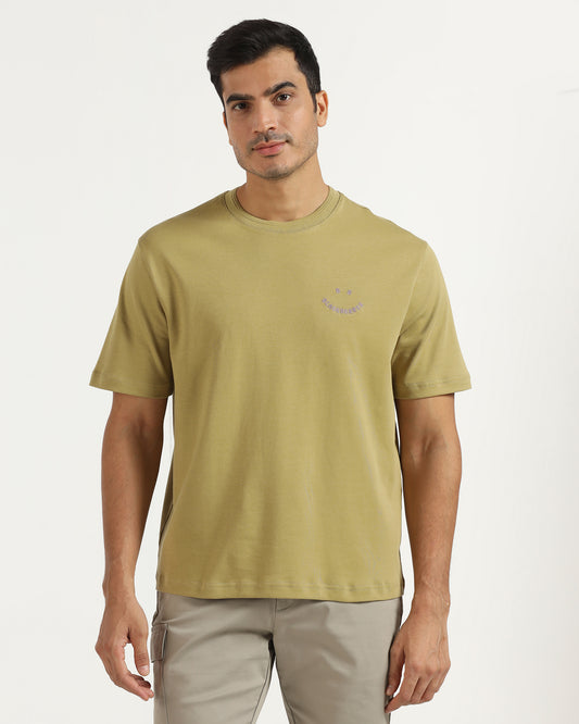 Crew Neck Khaki Printed T-Shirt - Echo