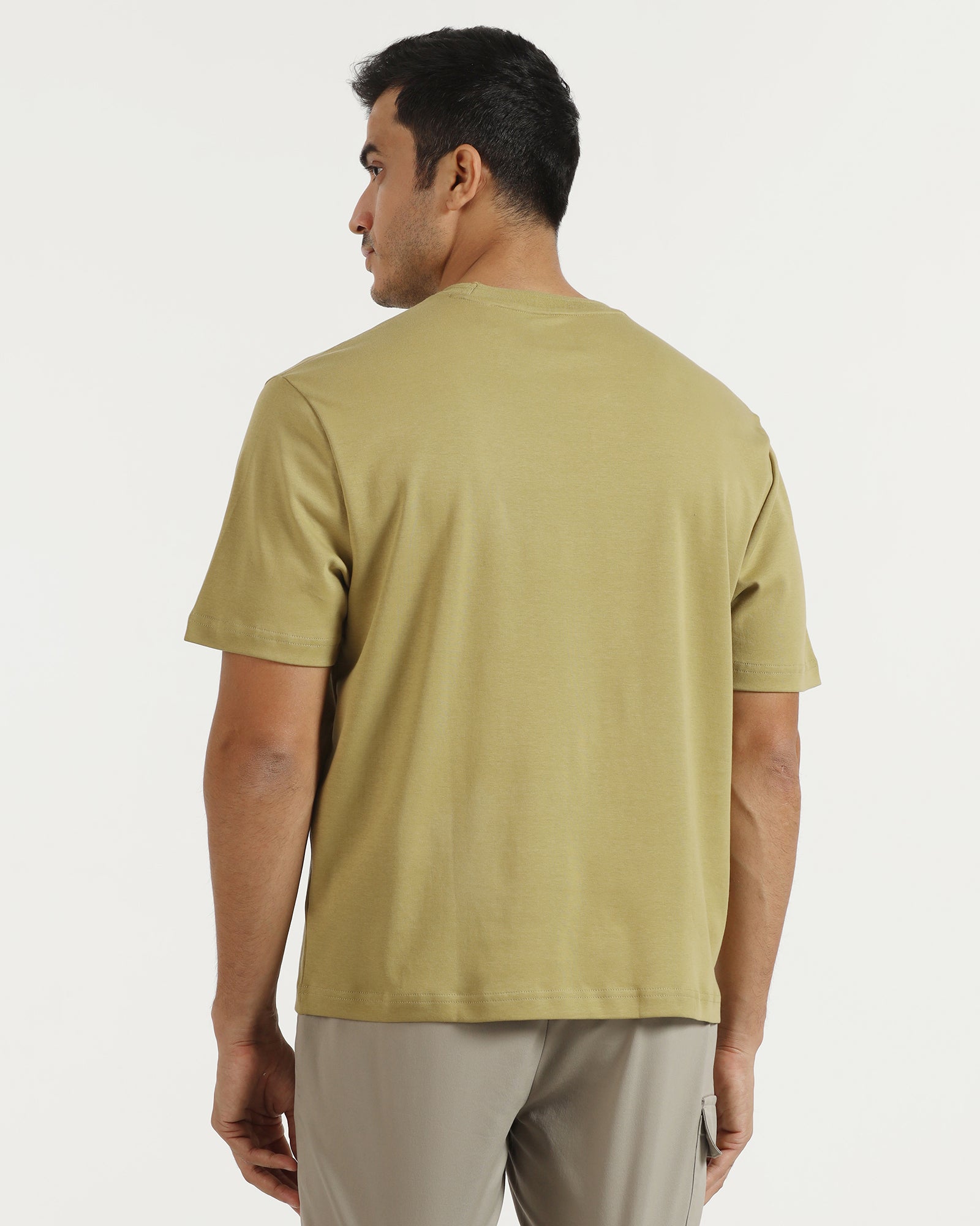 Crew Neck Khaki Printed T-Shirt - Echo