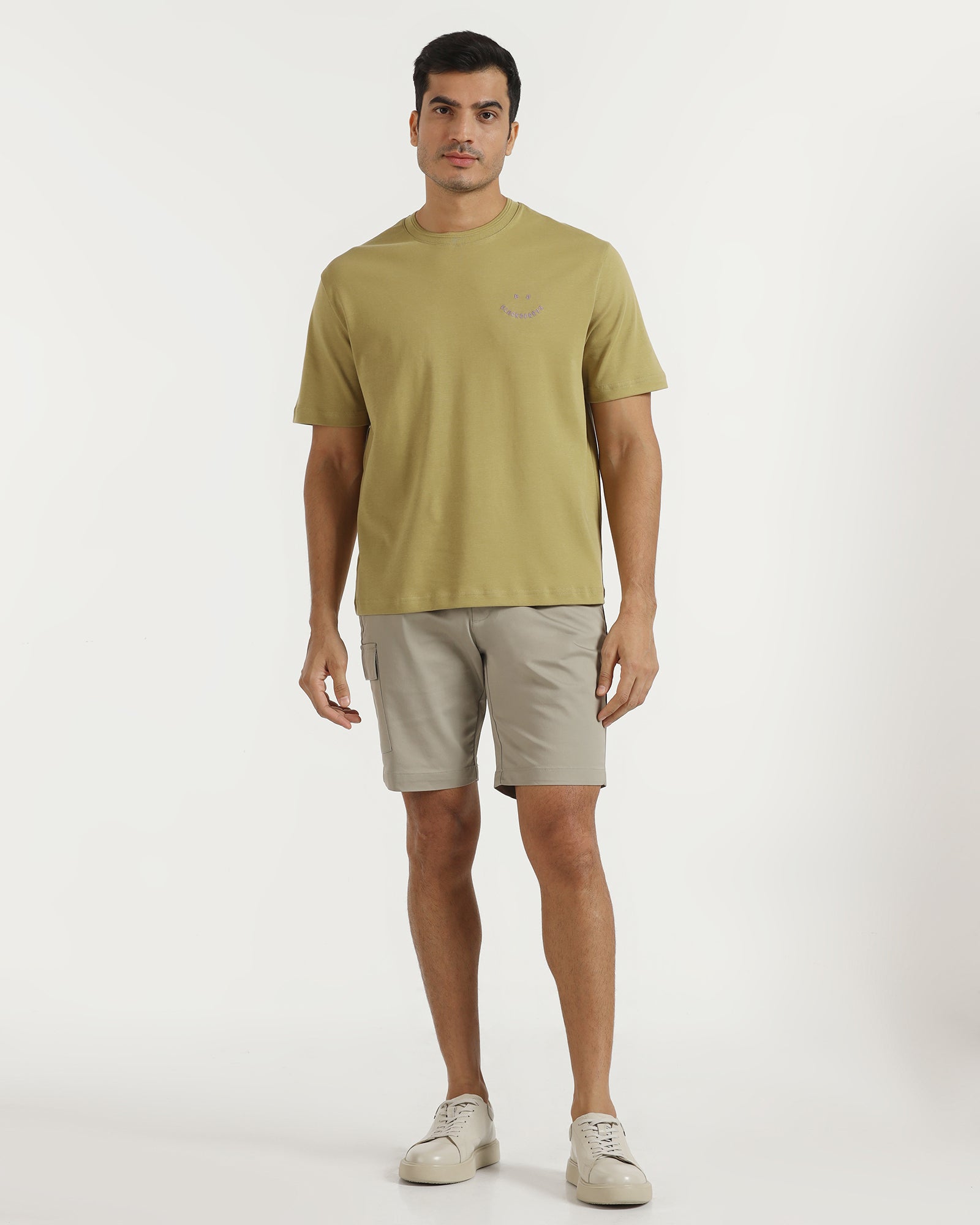 Crew Neck Khaki Printed T-Shirt - Echo