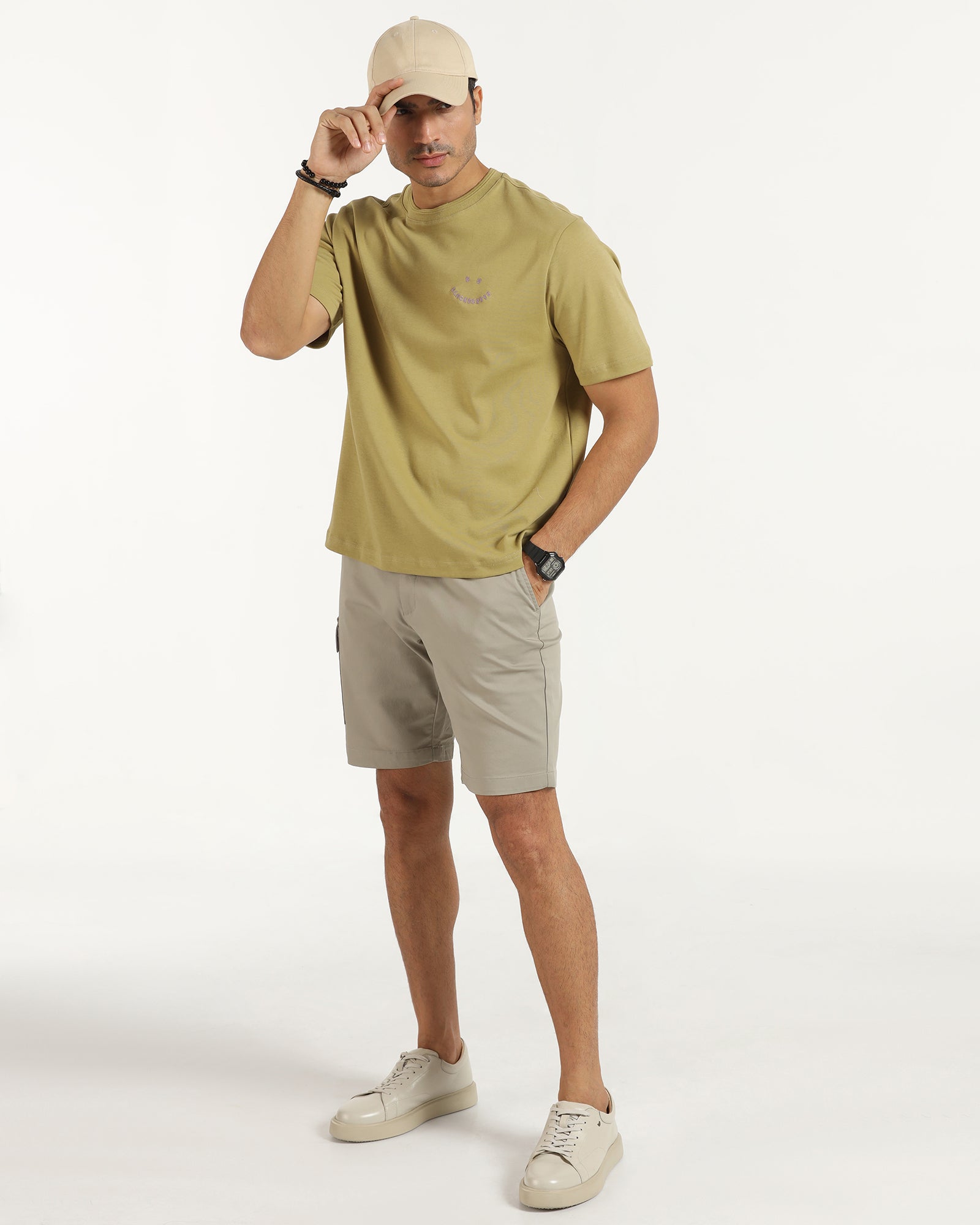 Crew Neck Khaki Printed T-Shirt - Echo