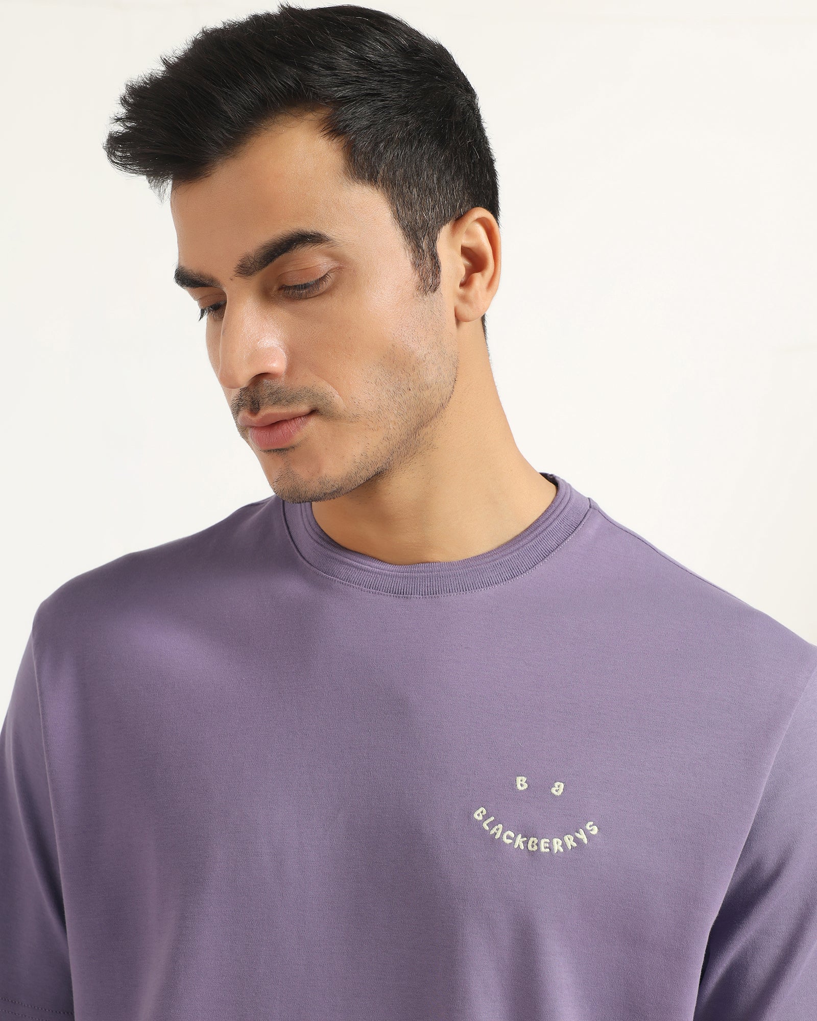 Crew Neck Purple Printed T-Shirt - Echo