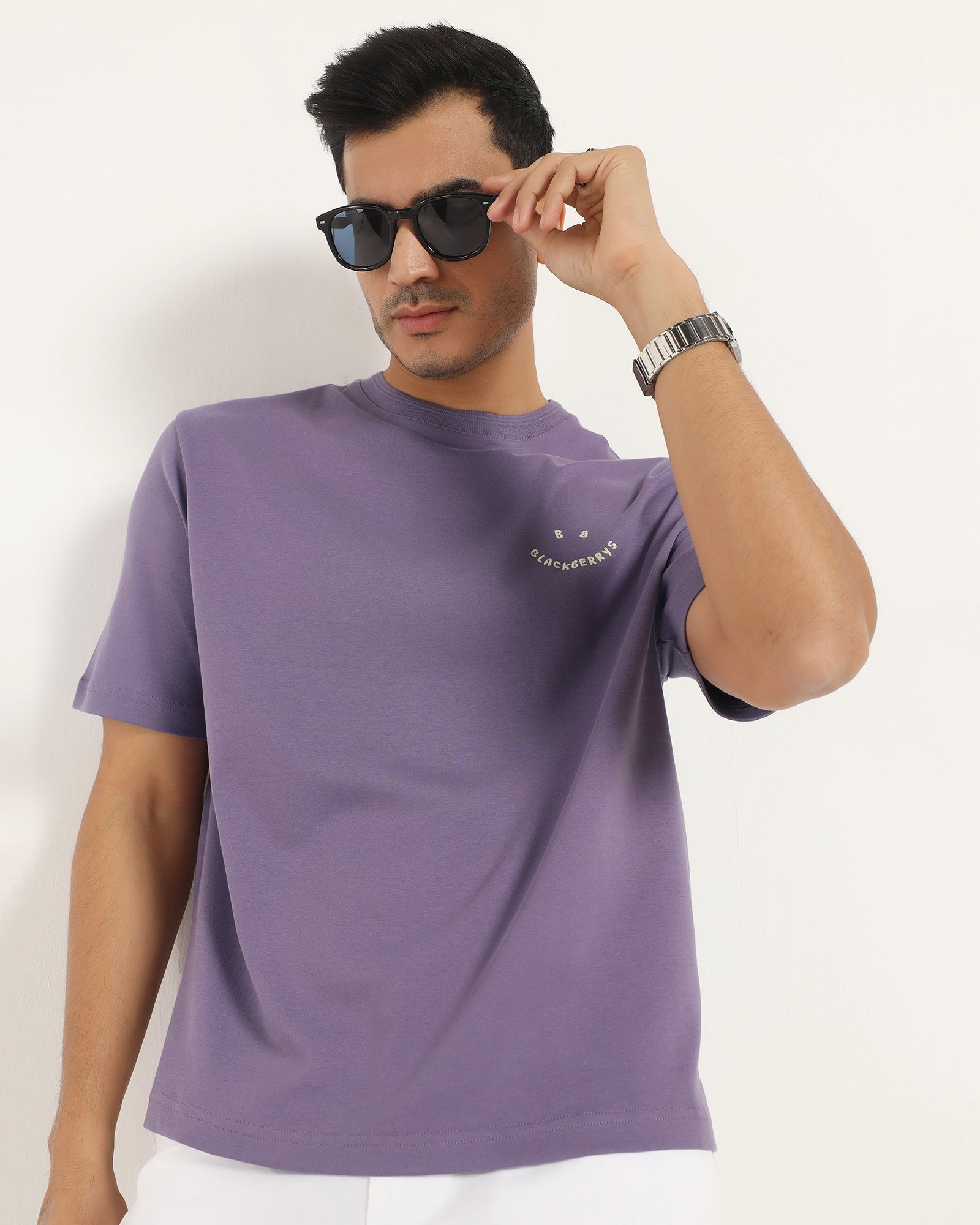 Crew Neck Purple Printed T-Shirt - Echo