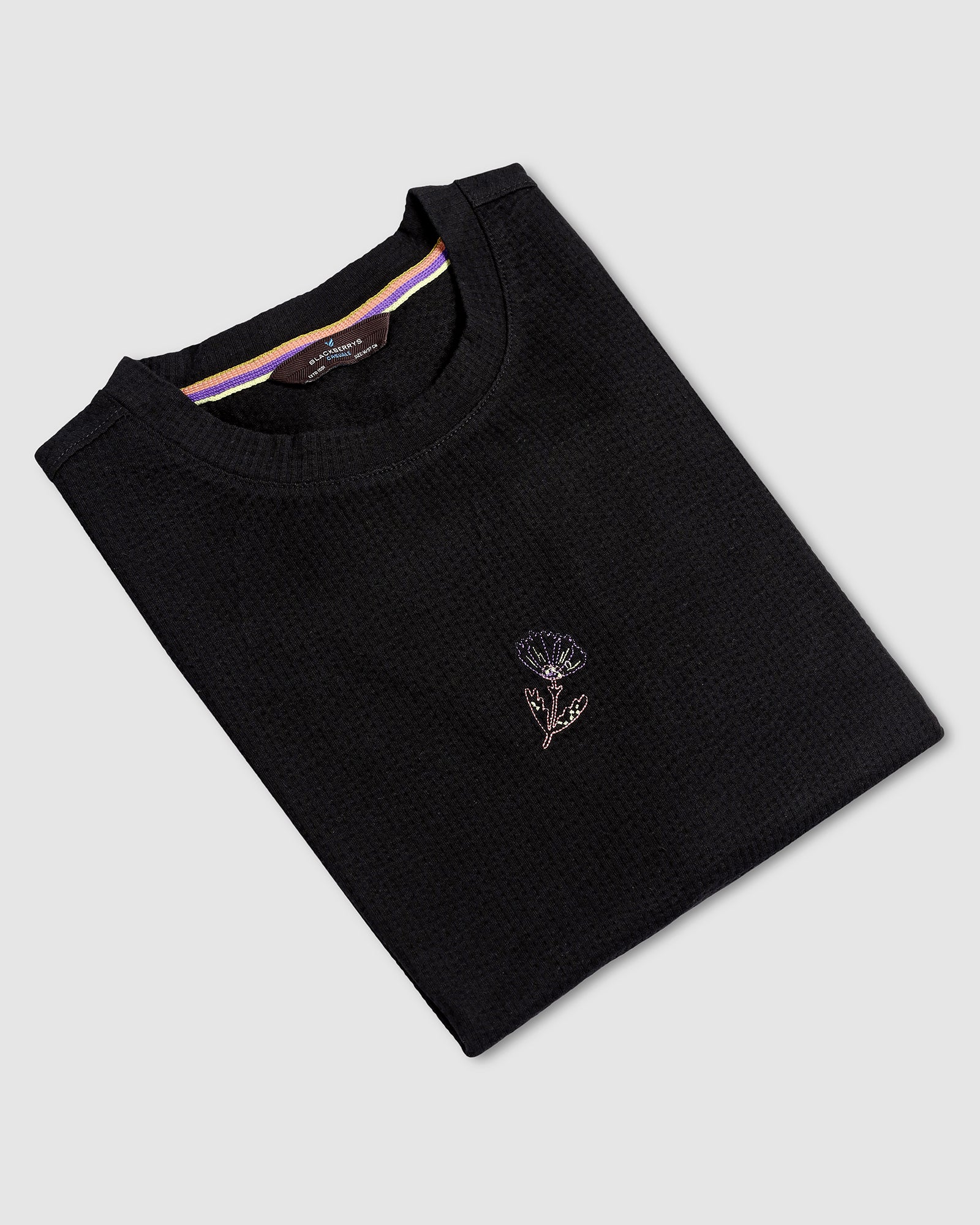 Crew Neck Black Printed T-Shirt - Scribble