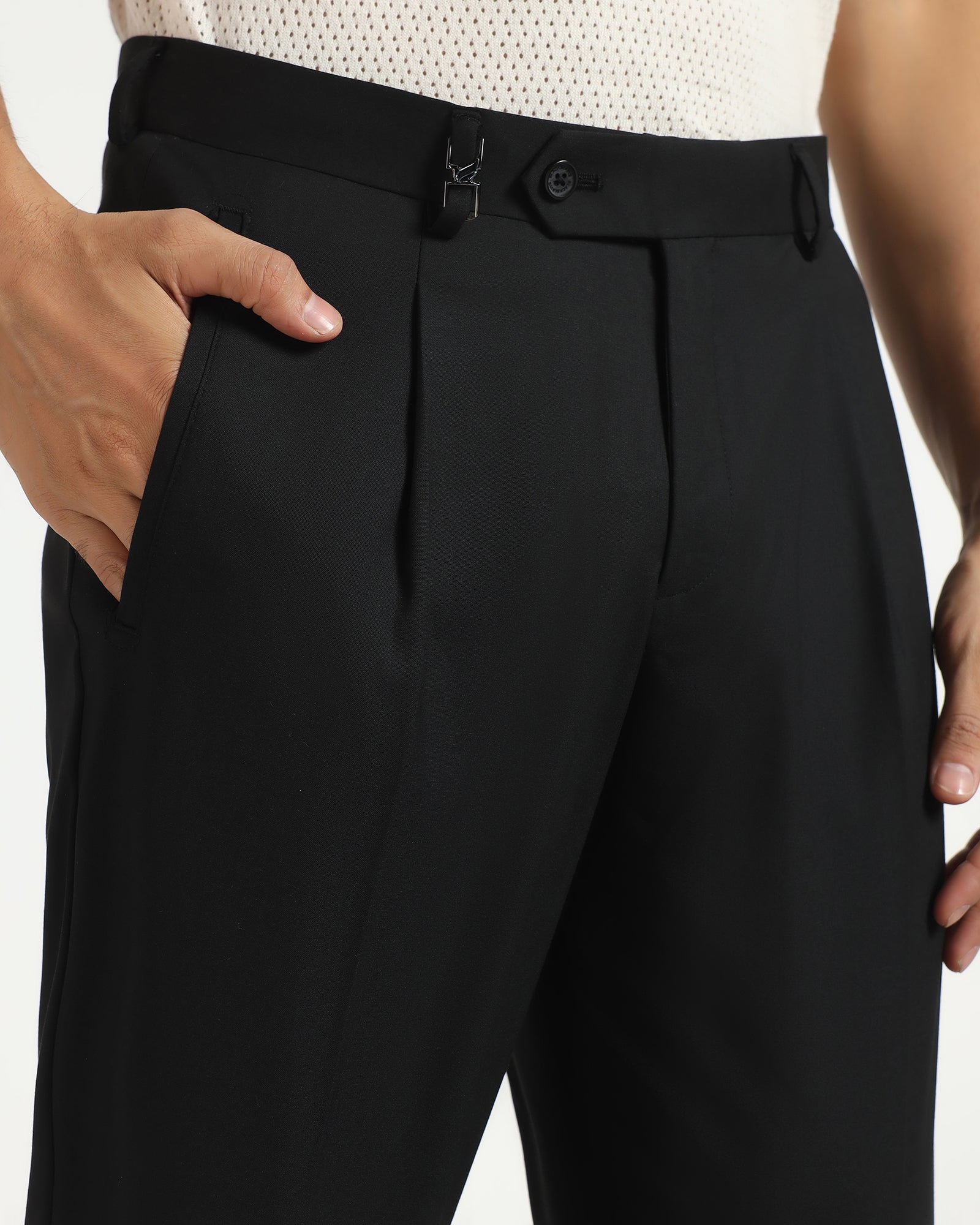 Ease Fit Formal Black Solid Trouser - Malone