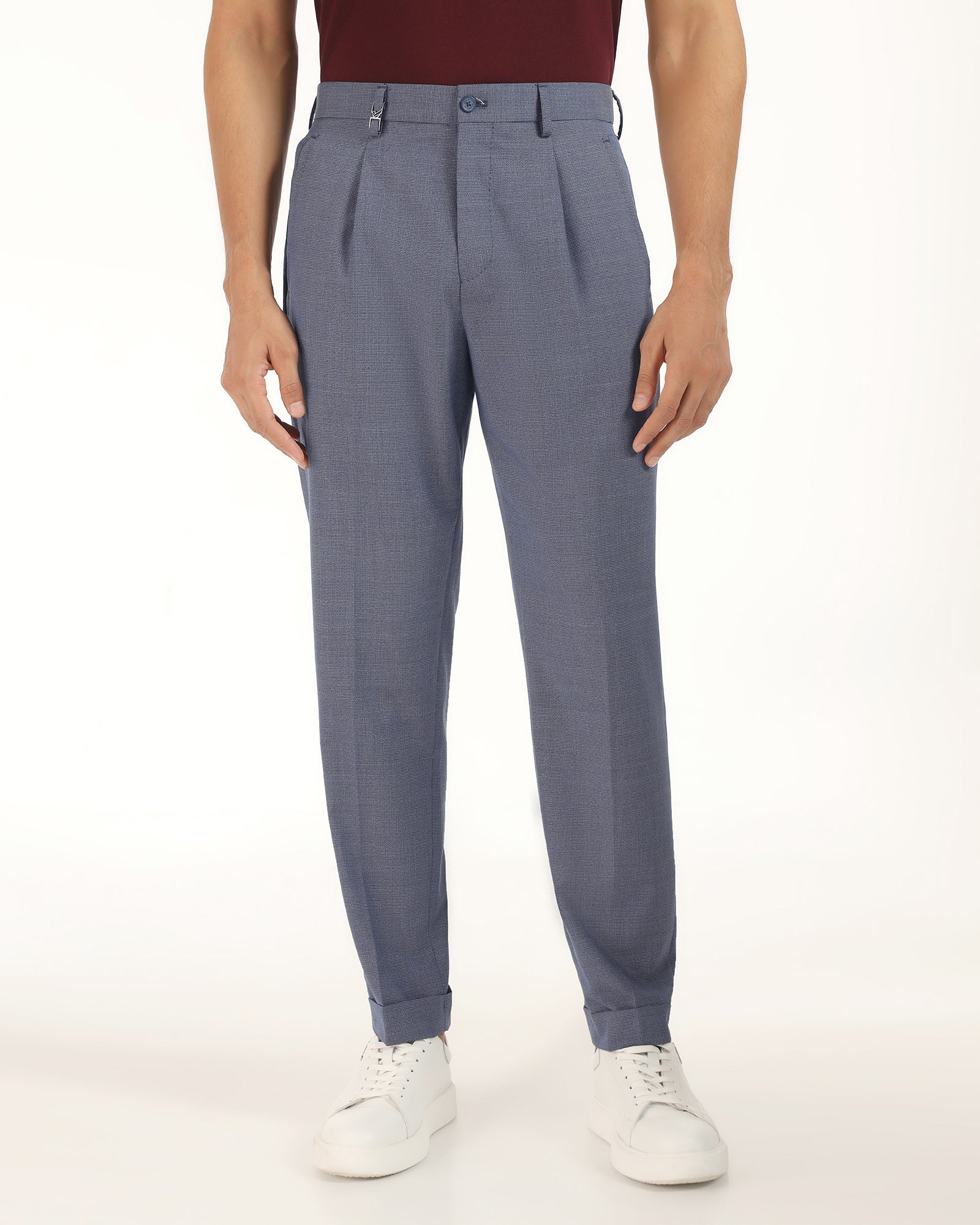Ease Fit Formal Blue Textured Trouser - Cuba