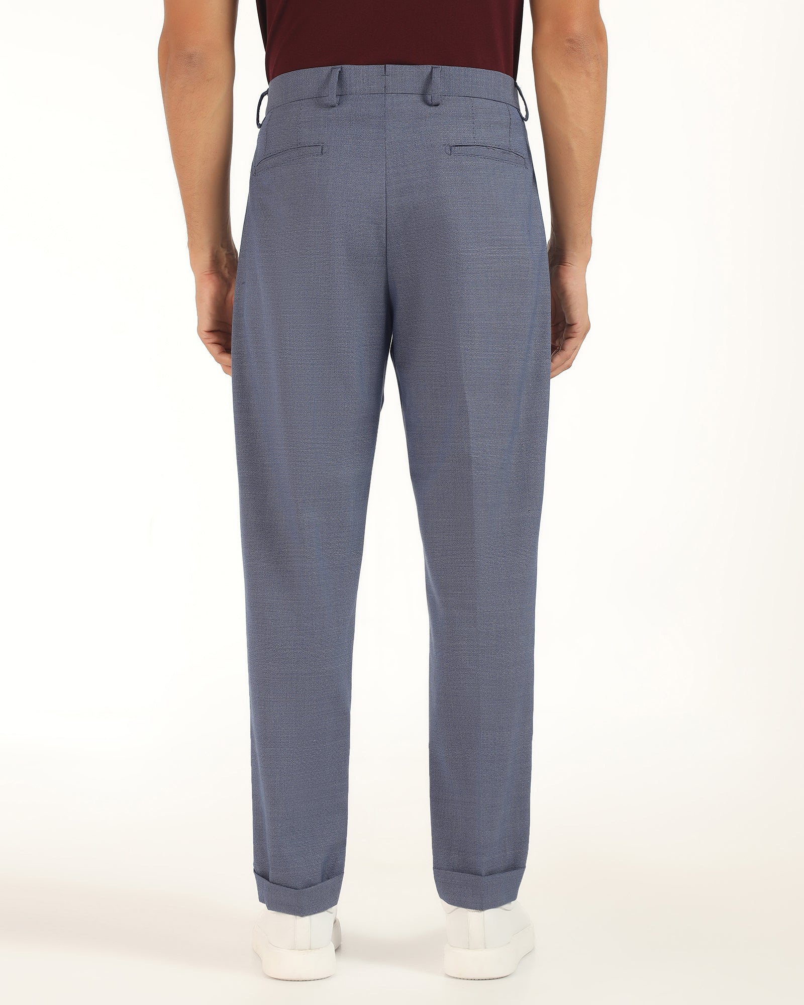 Ease Fit Formal Blue Textured Trouser - Cuba