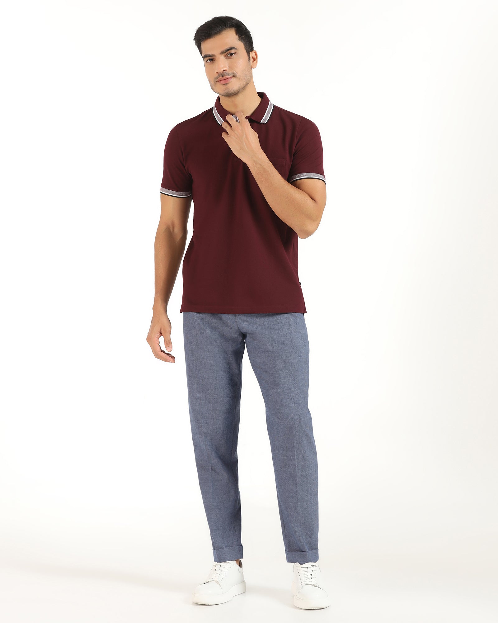 Ease Fit Formal Blue Textured Trouser - Cuba