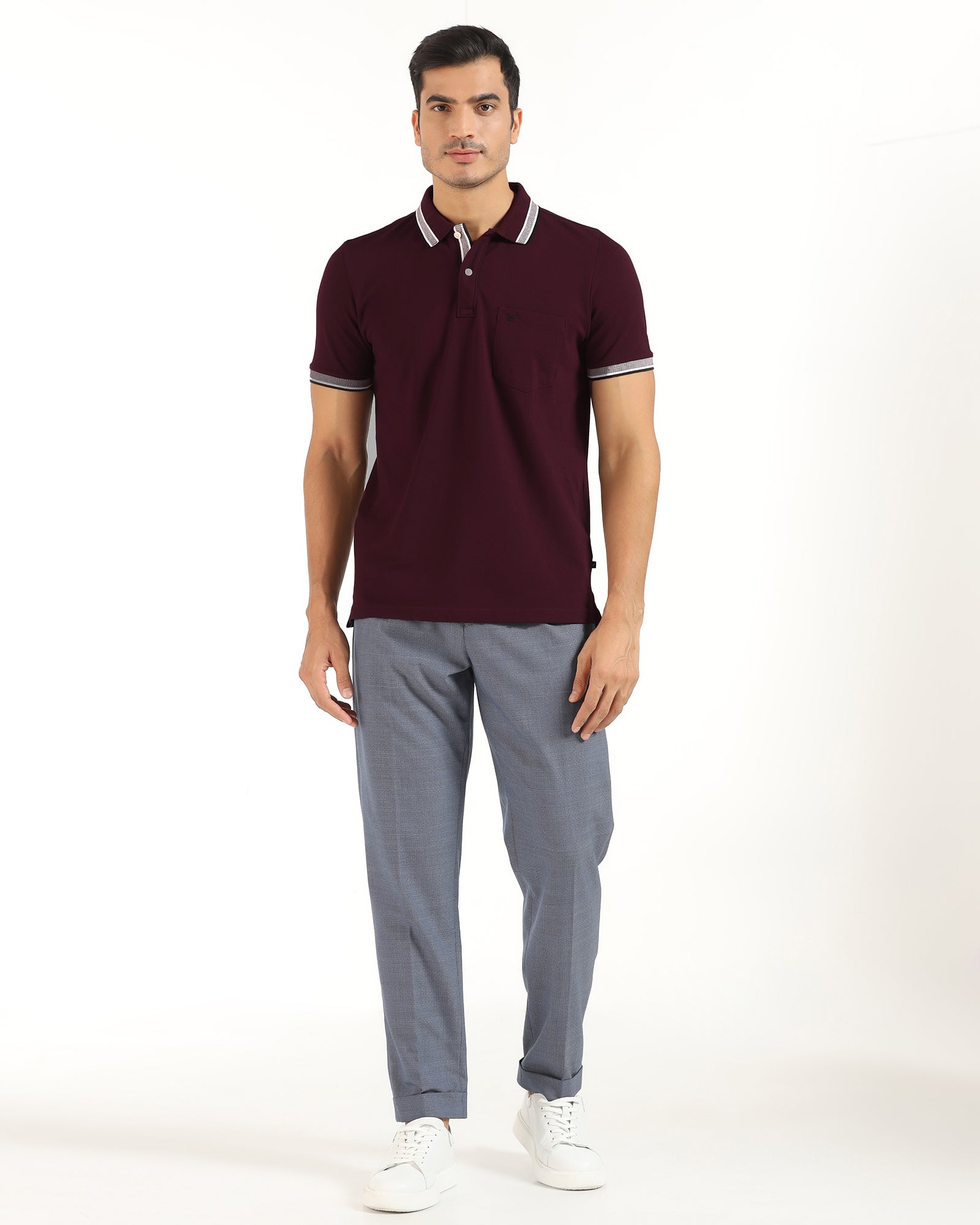 Ease Fit Formal Blue Textured Trouser - Cuba