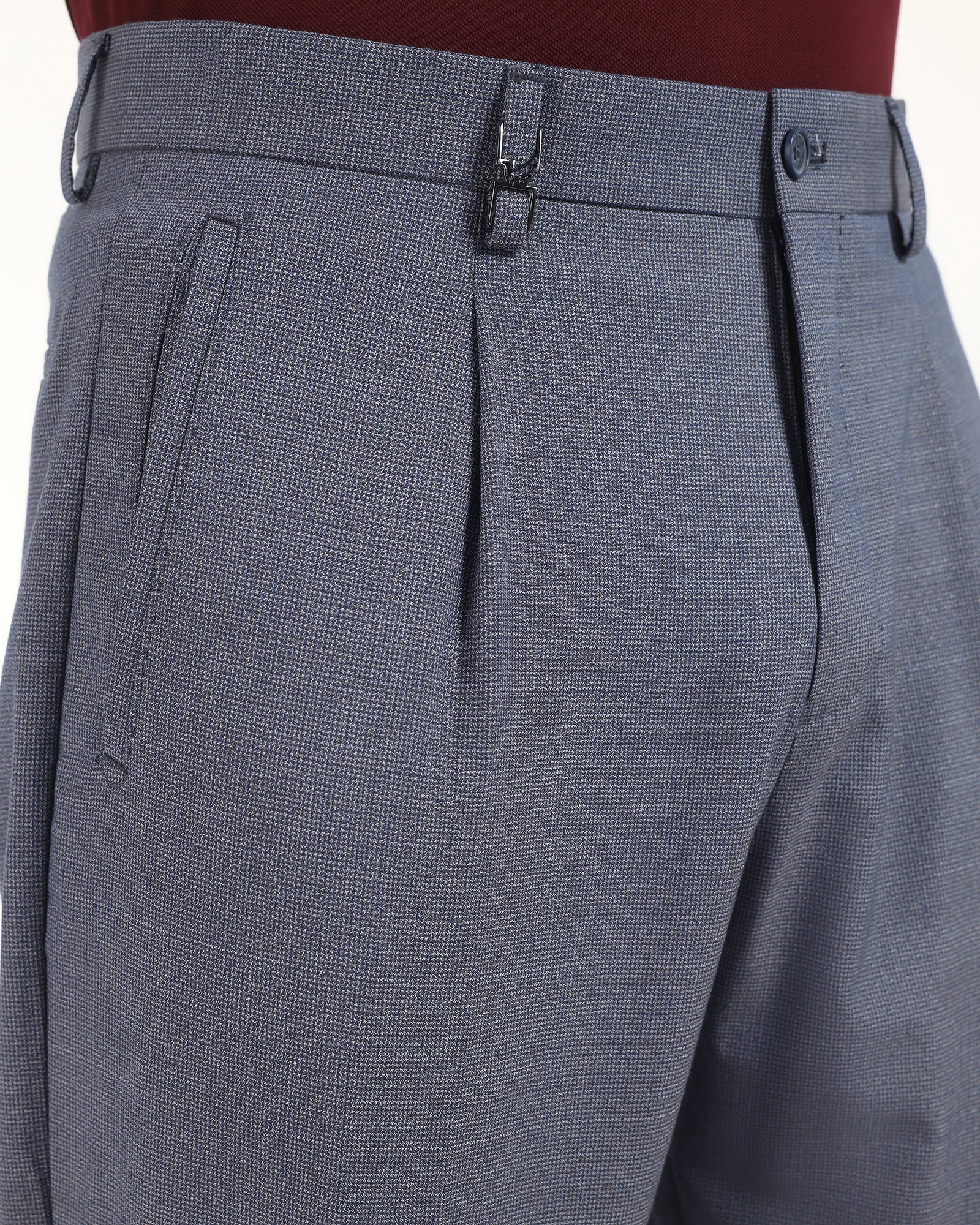 Ease Fit Formal Blue Textured Trouser - Cuba