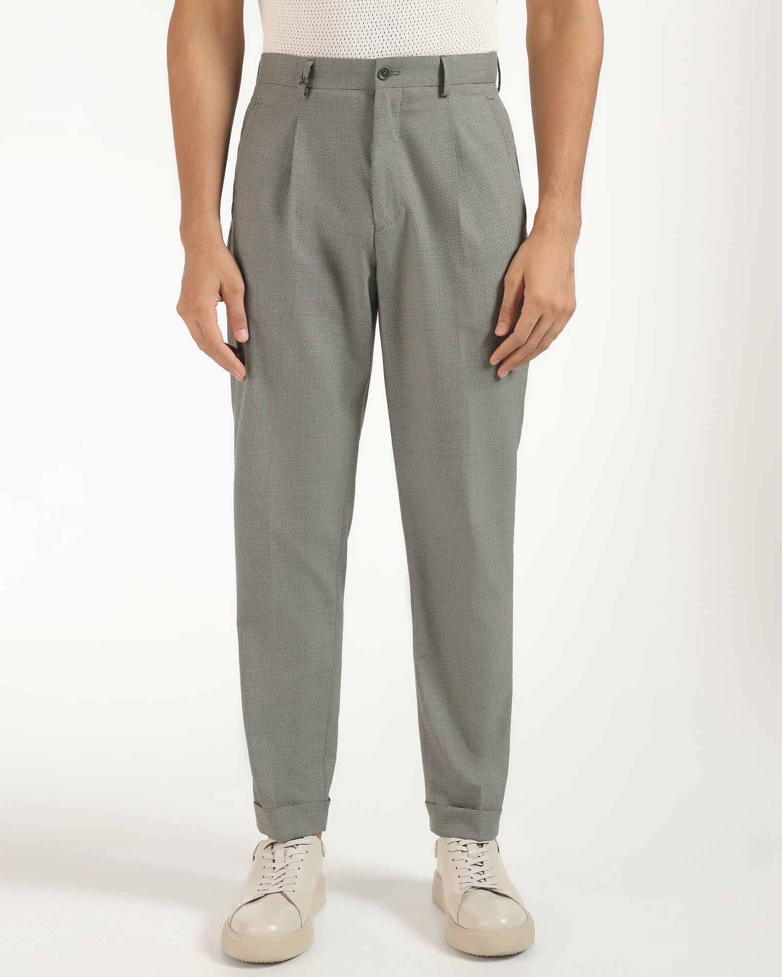 Ease Fit Formal Green Textured Trouser - Cuba