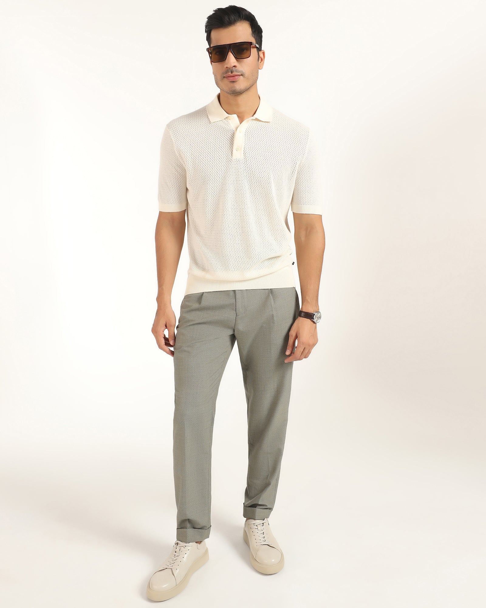 Ease Fit Formal Green Textured Trouser - Cuba